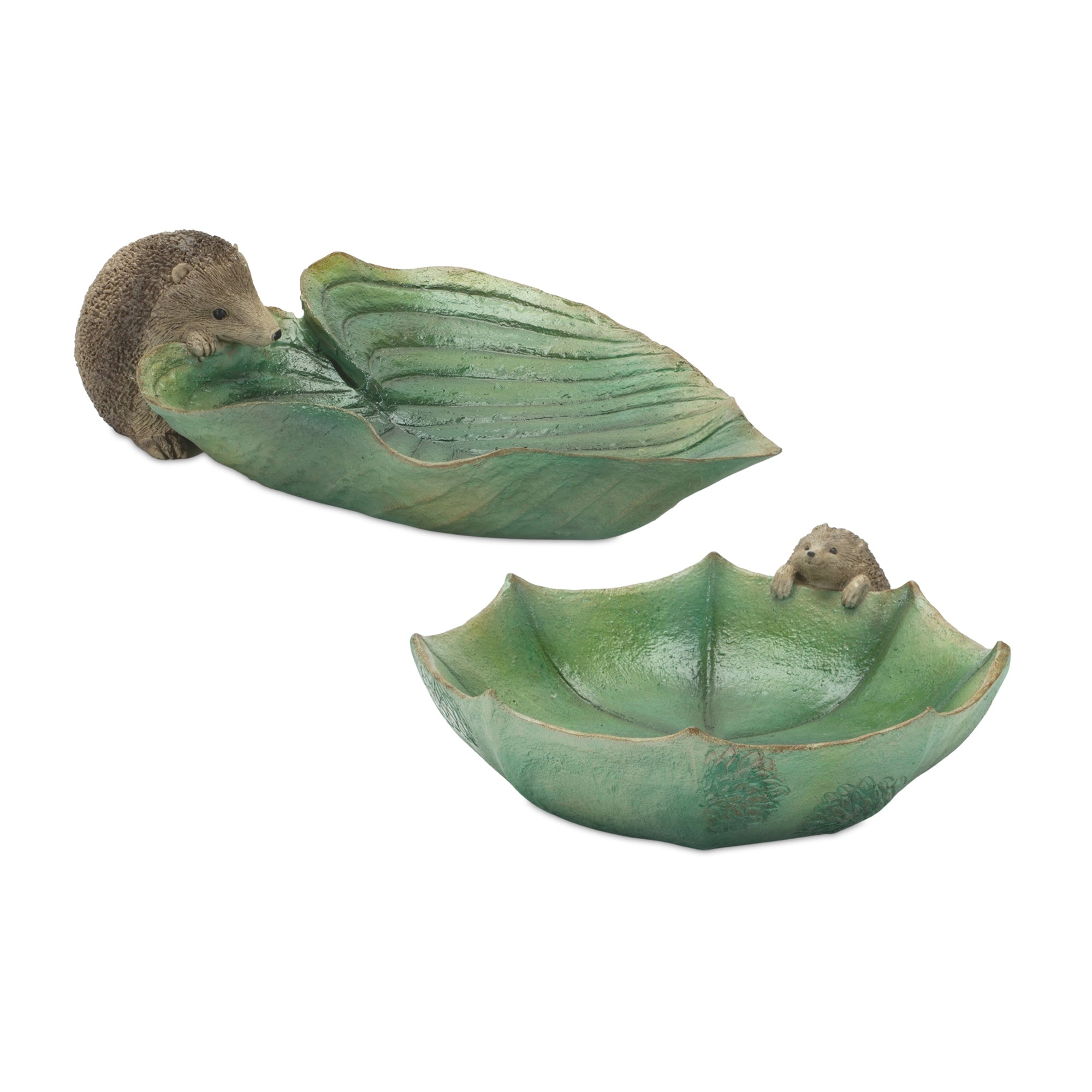 Hedgehog w/ Leaf and Umbrella (2 Asst) 10.25"L x 3.5"H, 13.25"L x 4"H Resin