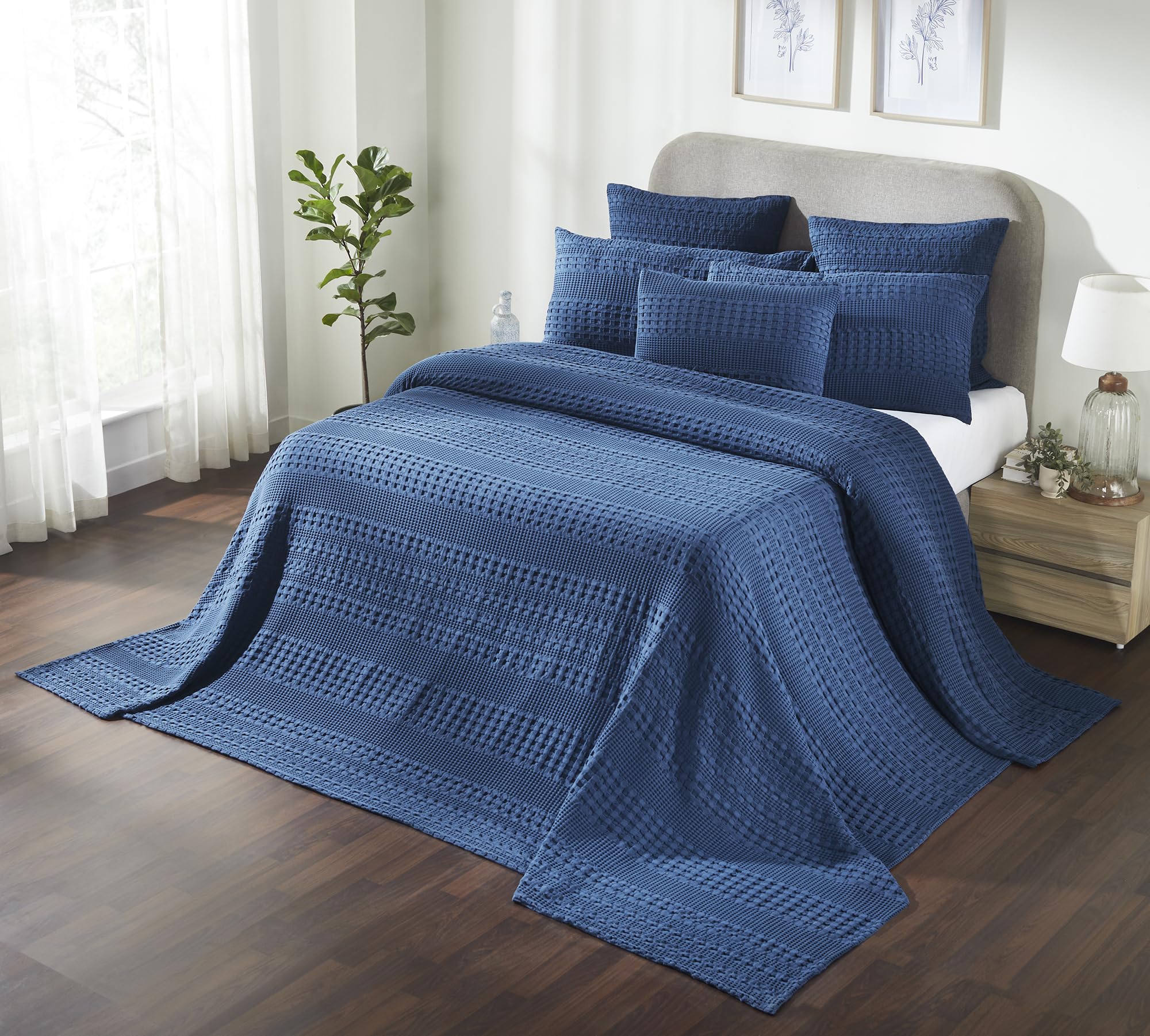 Navy Blue Waffle Weave Cotton Oversized King Blanket - 120x120 - Lightweight Bed & Sofa Cover -