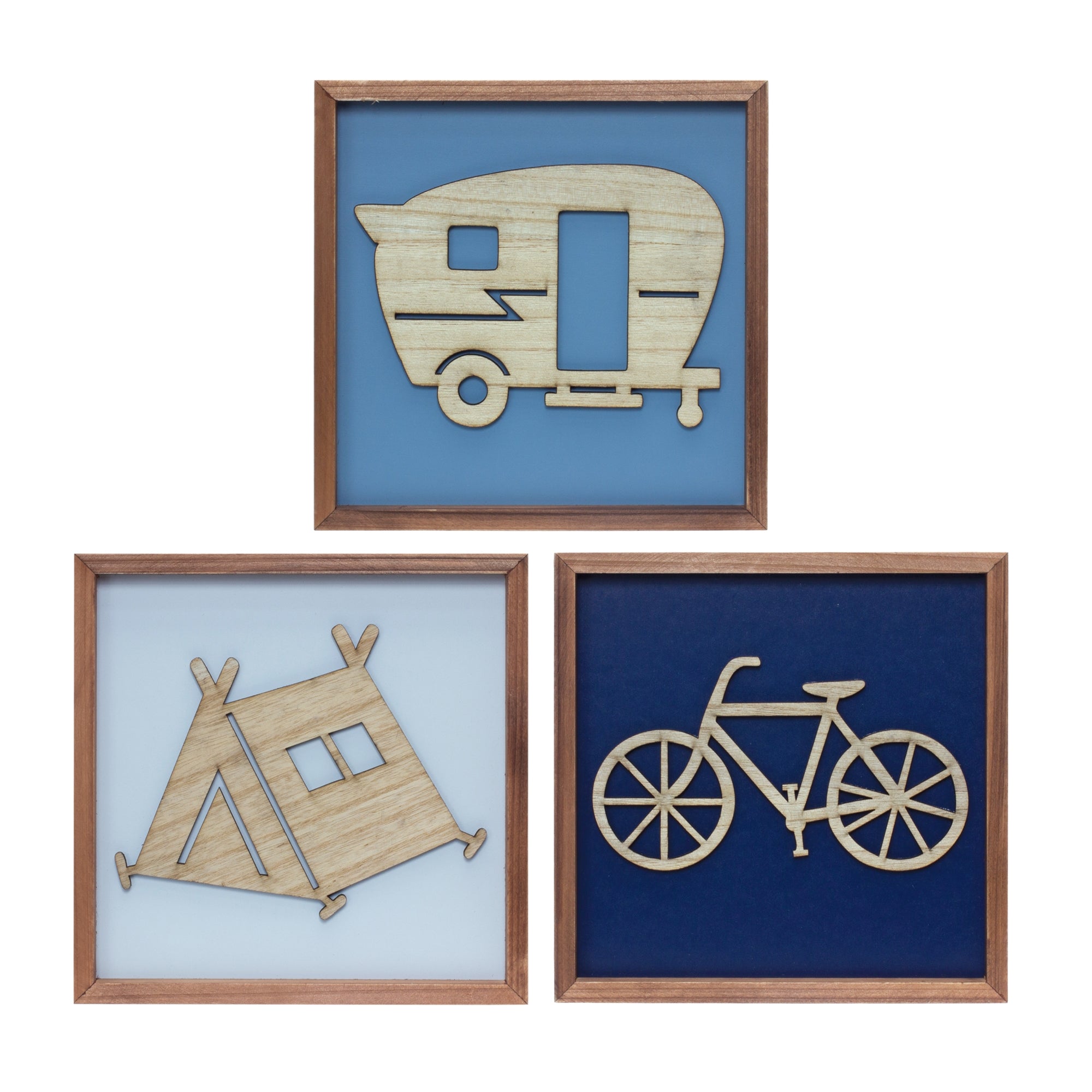 Framed Tent/Camper/Bike (3 Asst) 10”SQ Wood/Wood