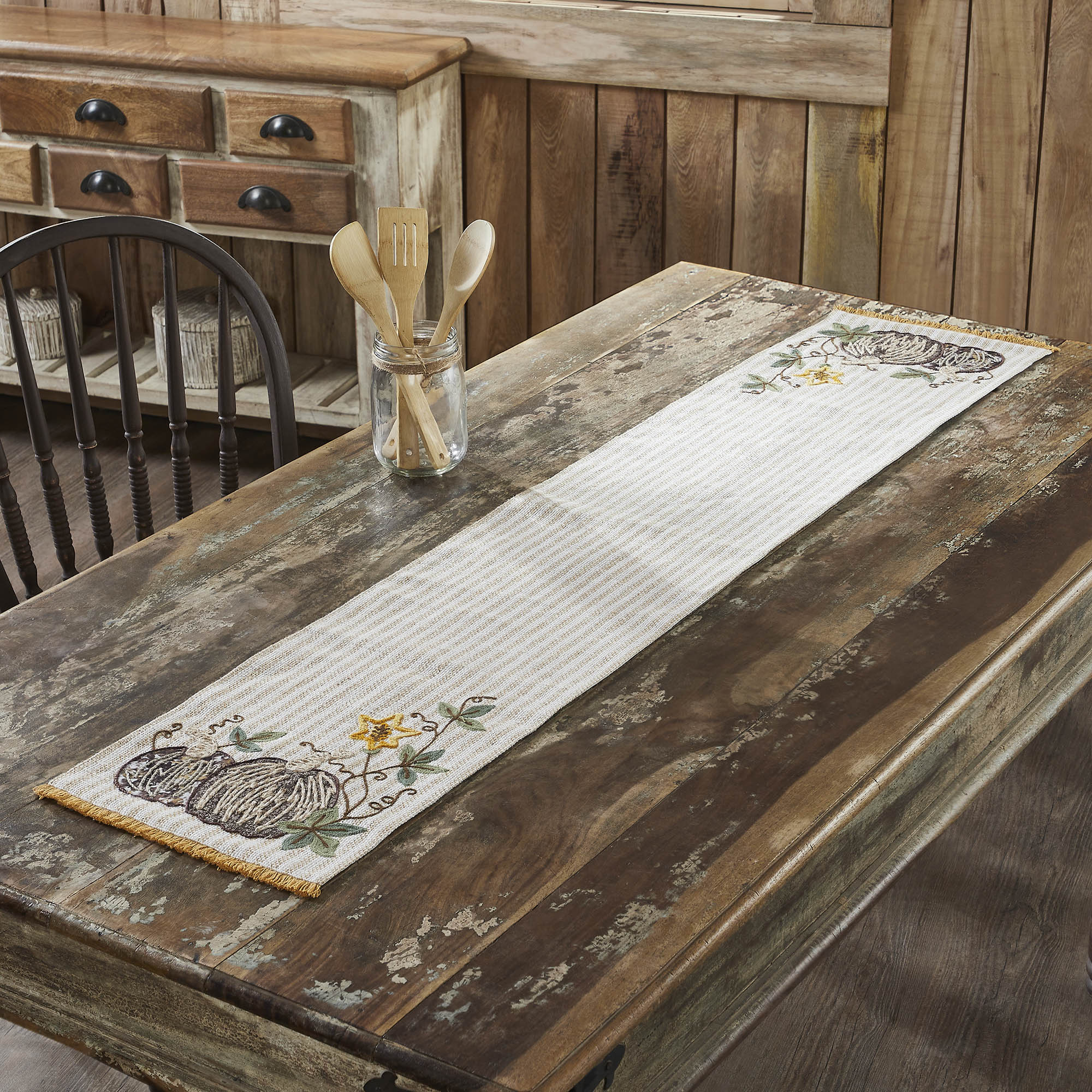 Autumn Pumpkin Patch Striped Farmhouse Table Runner 12x60 Inch Rustic Fall Decor