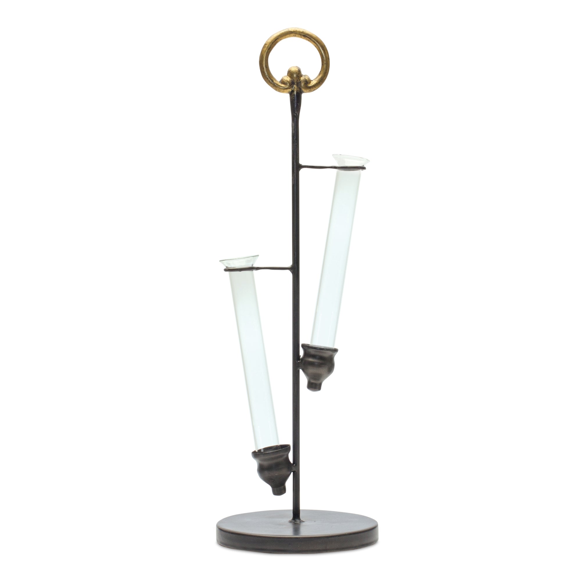 Double Vase w/Handle 16.25”H Iron/Glass