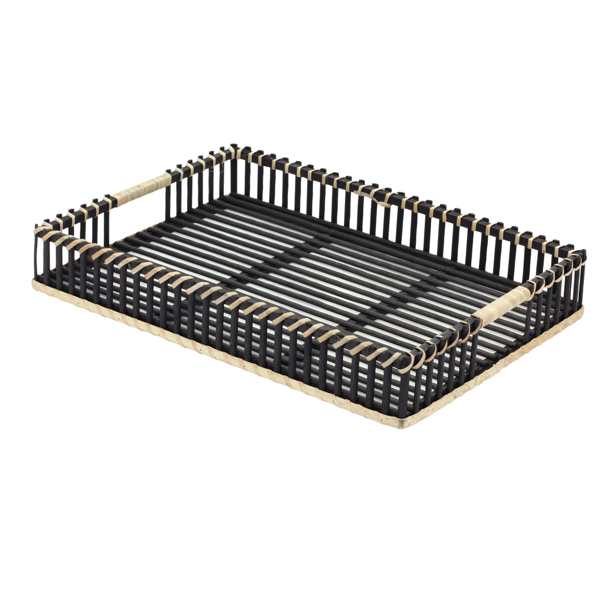 Woven Bamboo Trays with Rattan Handle Accent (S/2)