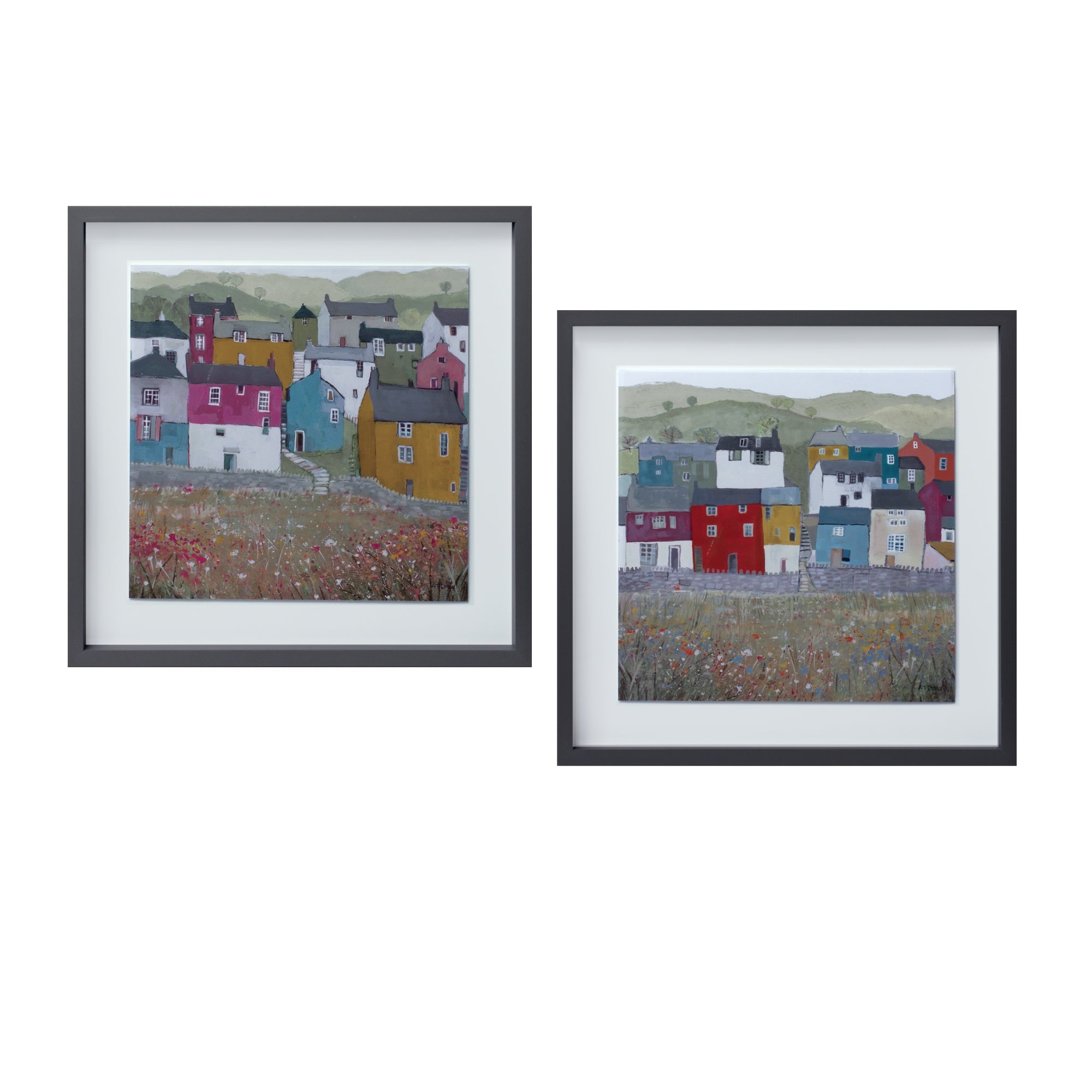 Framed House Print (2 Asst) 15.5”SQ /Wood/Paper