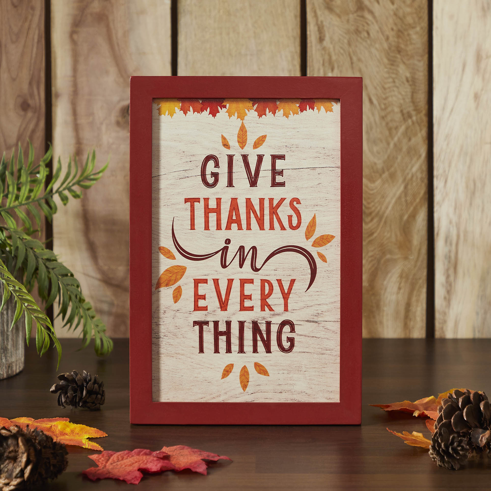 Rustic Farmhouse Give Thanks Wall Sign Autumn Leaves Fall Thanksgiving Home Decor Plaque 12x8 Inch