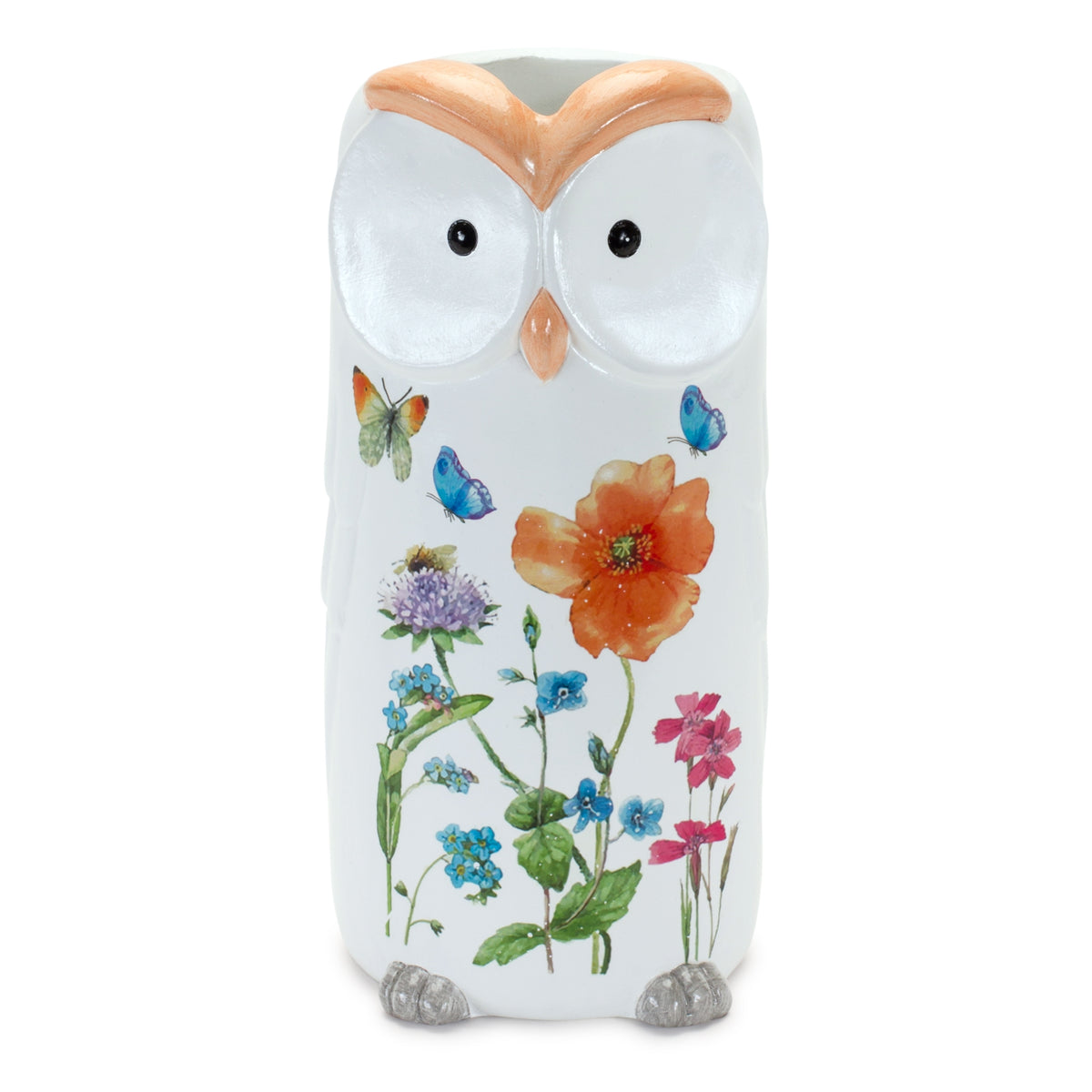 Terra Cotta Owl Vase with Painted Floral Design (Set of 4)