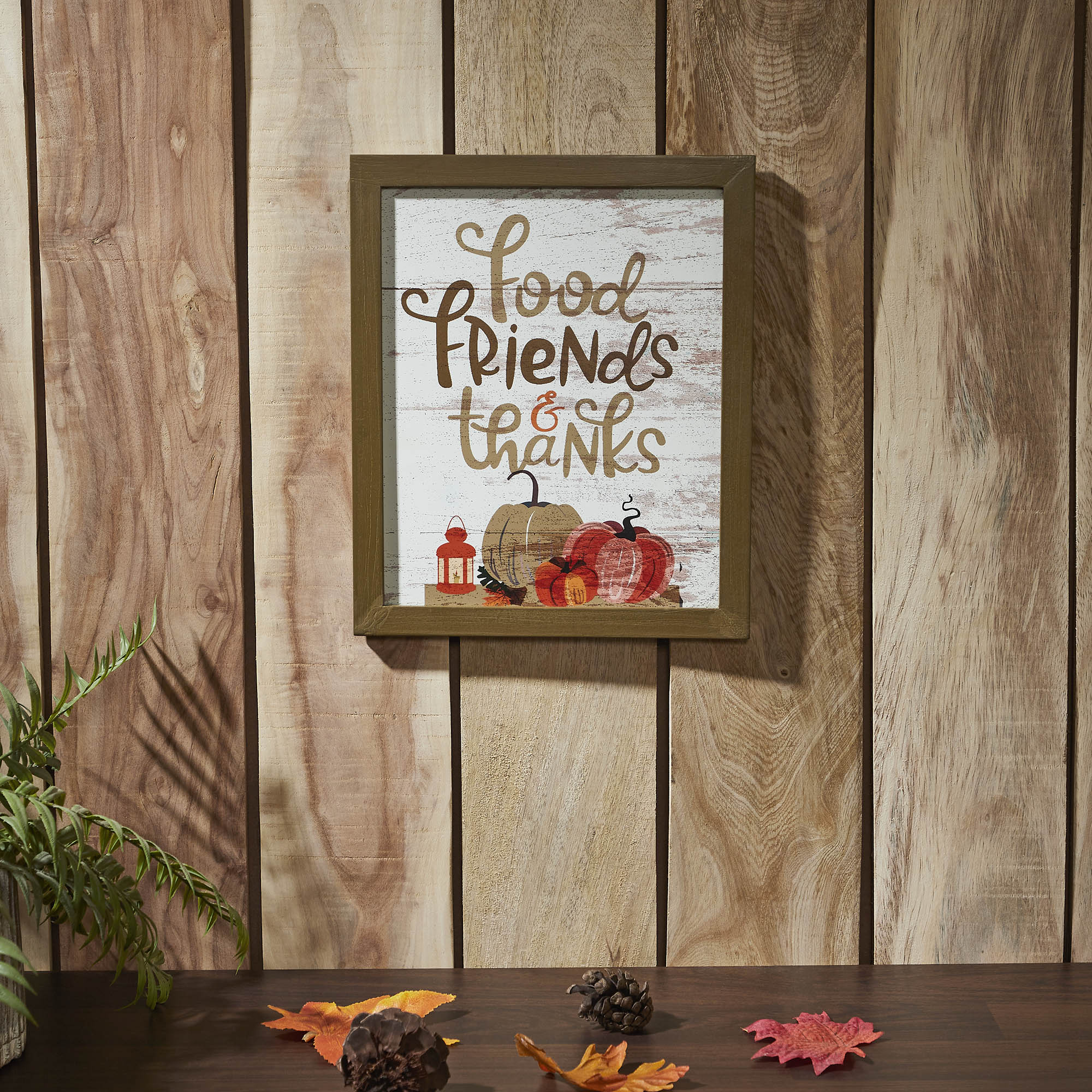 Food, Friends, Thanks Farmhouse Wall Decor Sign 12x10 Rustic Kitchen & Dining Room Inspirational Art Plaque