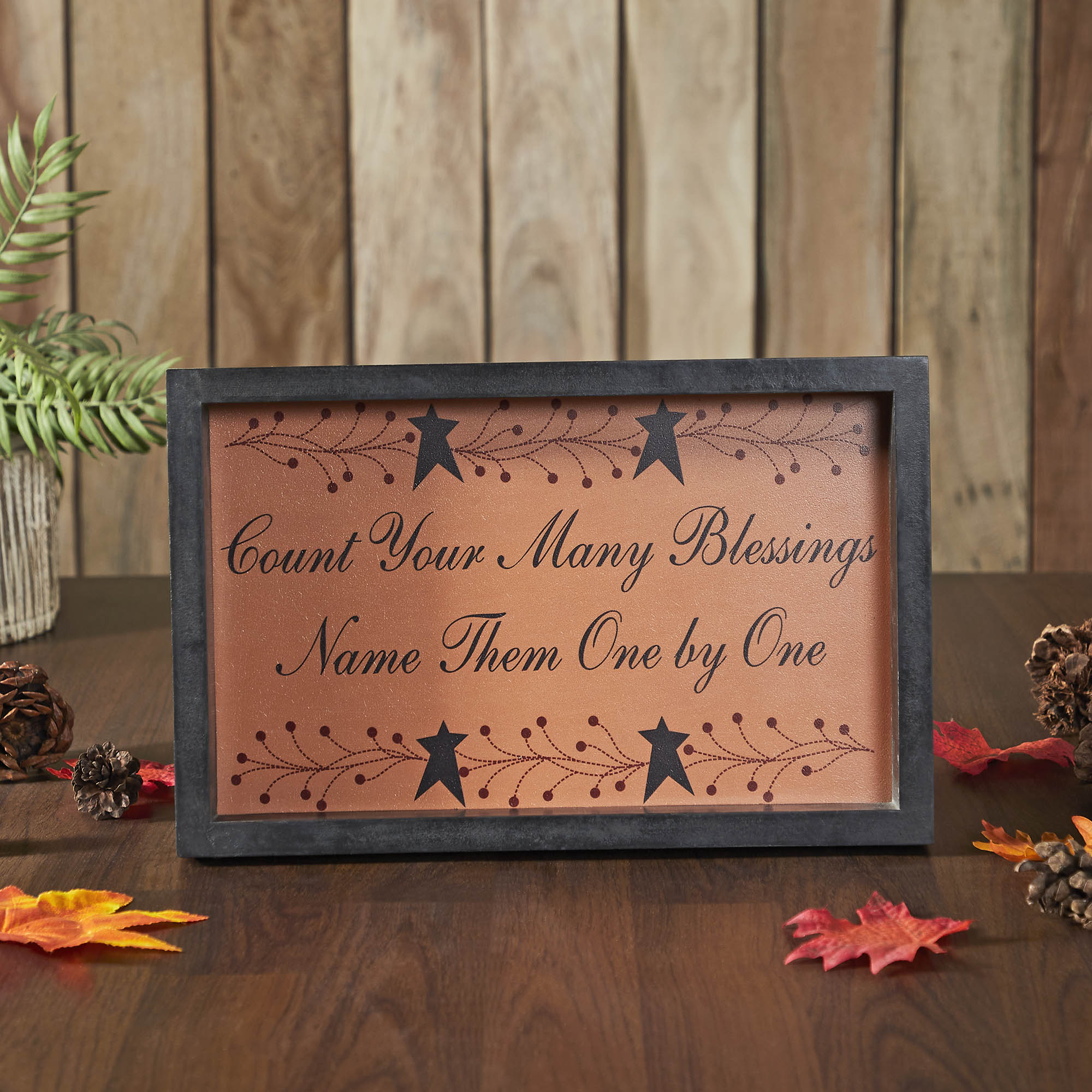 Count Your Many Blessings Inspirational Rustic Farmhouse MDF Wood Wall Sign Plaque with Vine & Stars Decorative Home Art Inches