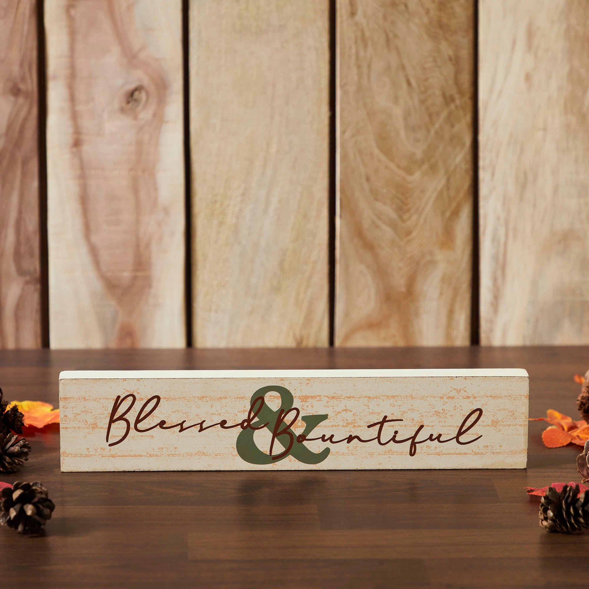 Blessed & Bountiful Cream Farmhouse MDF Wood Wall Sign Inspirational Home Decor Plaque 3x14 Inch
