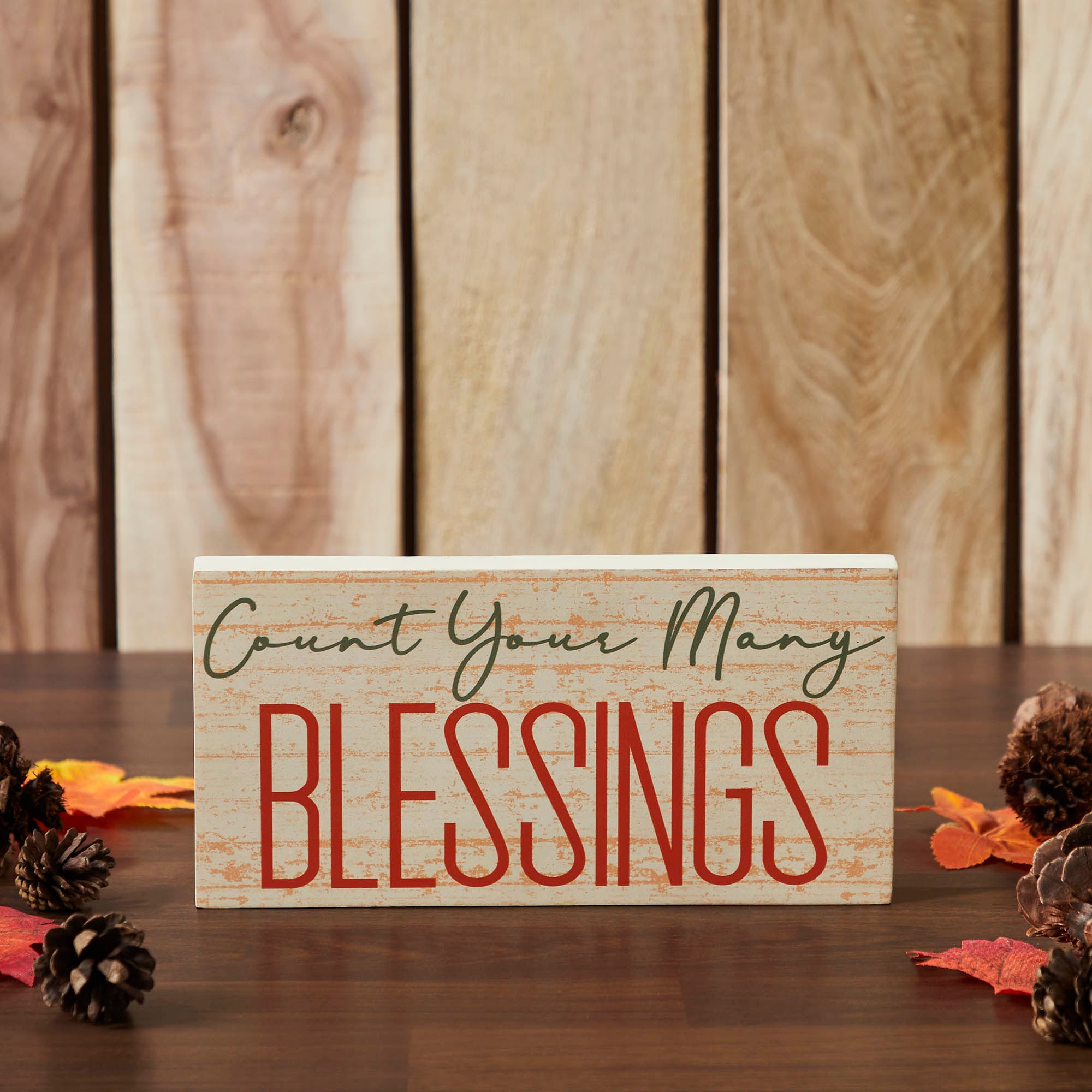 Count Your Blessings Inspirational Cream Wood Sign Inch Farmhouse Wall Decor Plaque