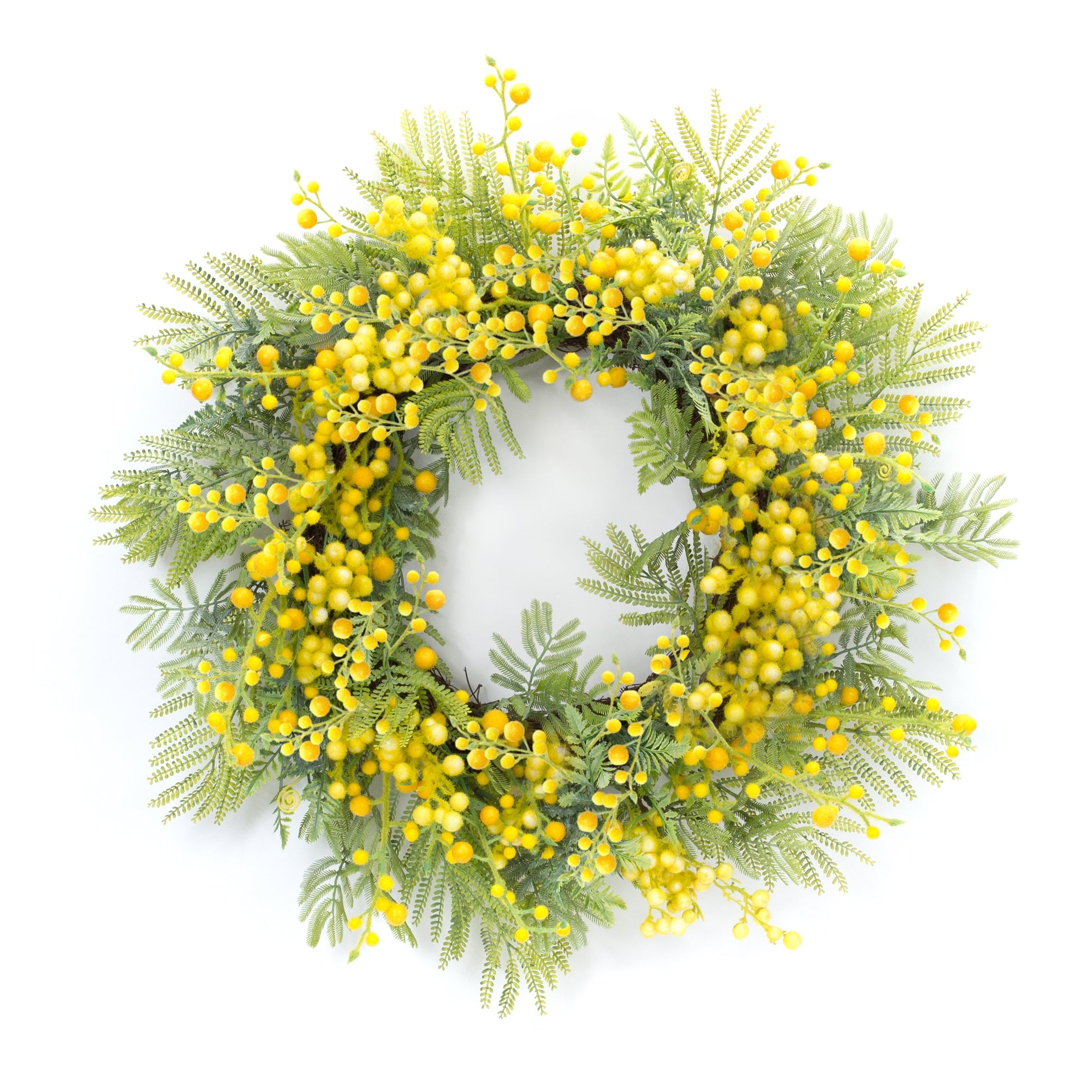 Fern and Mimosa Wreath 27”D