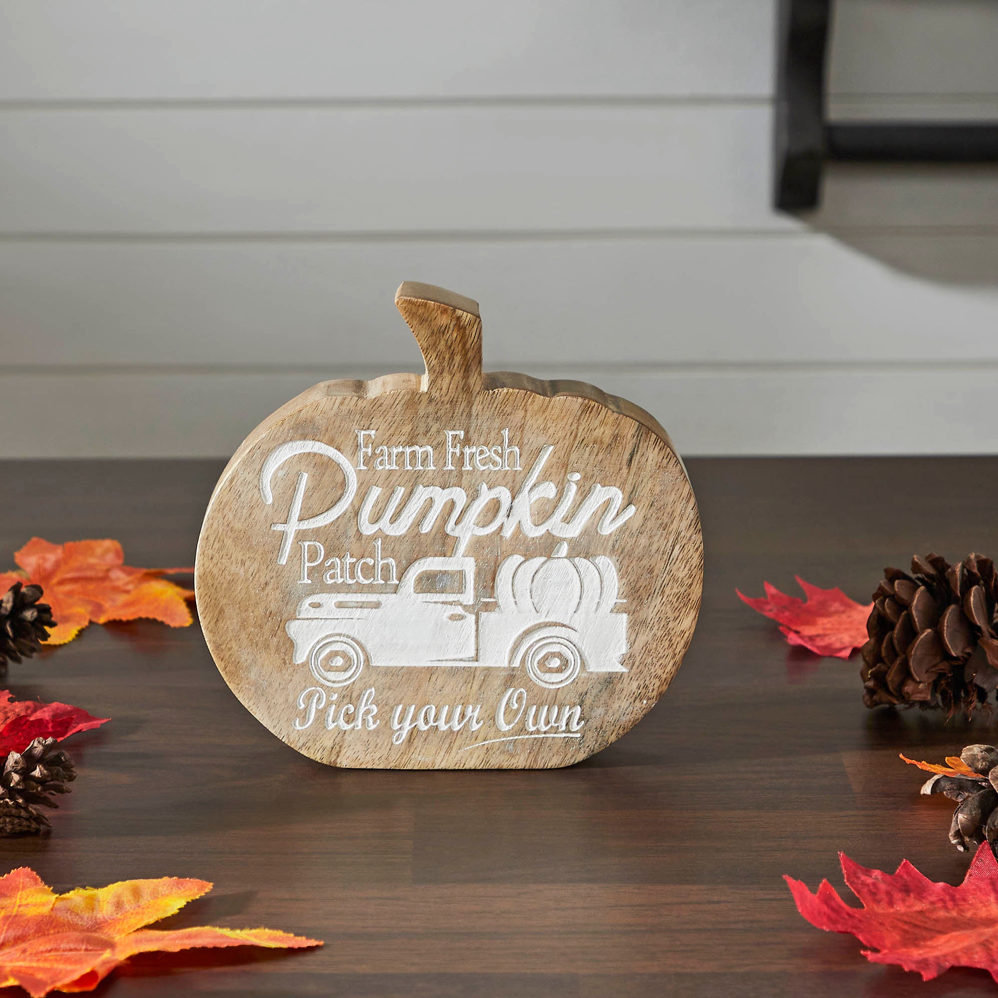 Farm Fresh Pumpkin Patch Wood Decor Rustic Farmhouse Fall Tabletop Sign 6.25 Inch
