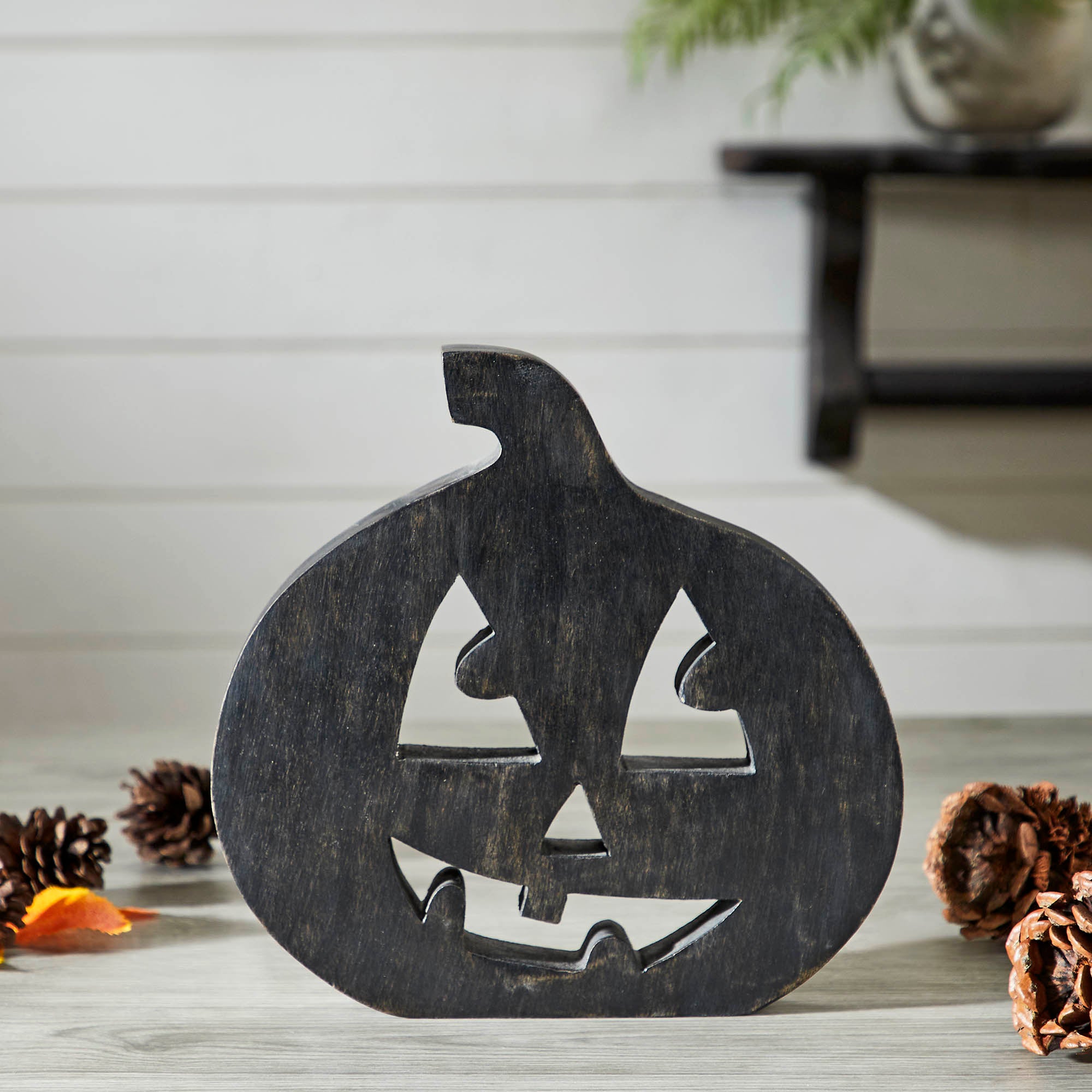 Black Wood Jack O Lantern Halloween Decor Spooky Fall Tabletop Accent Modern Farmhouse Home Display Tall