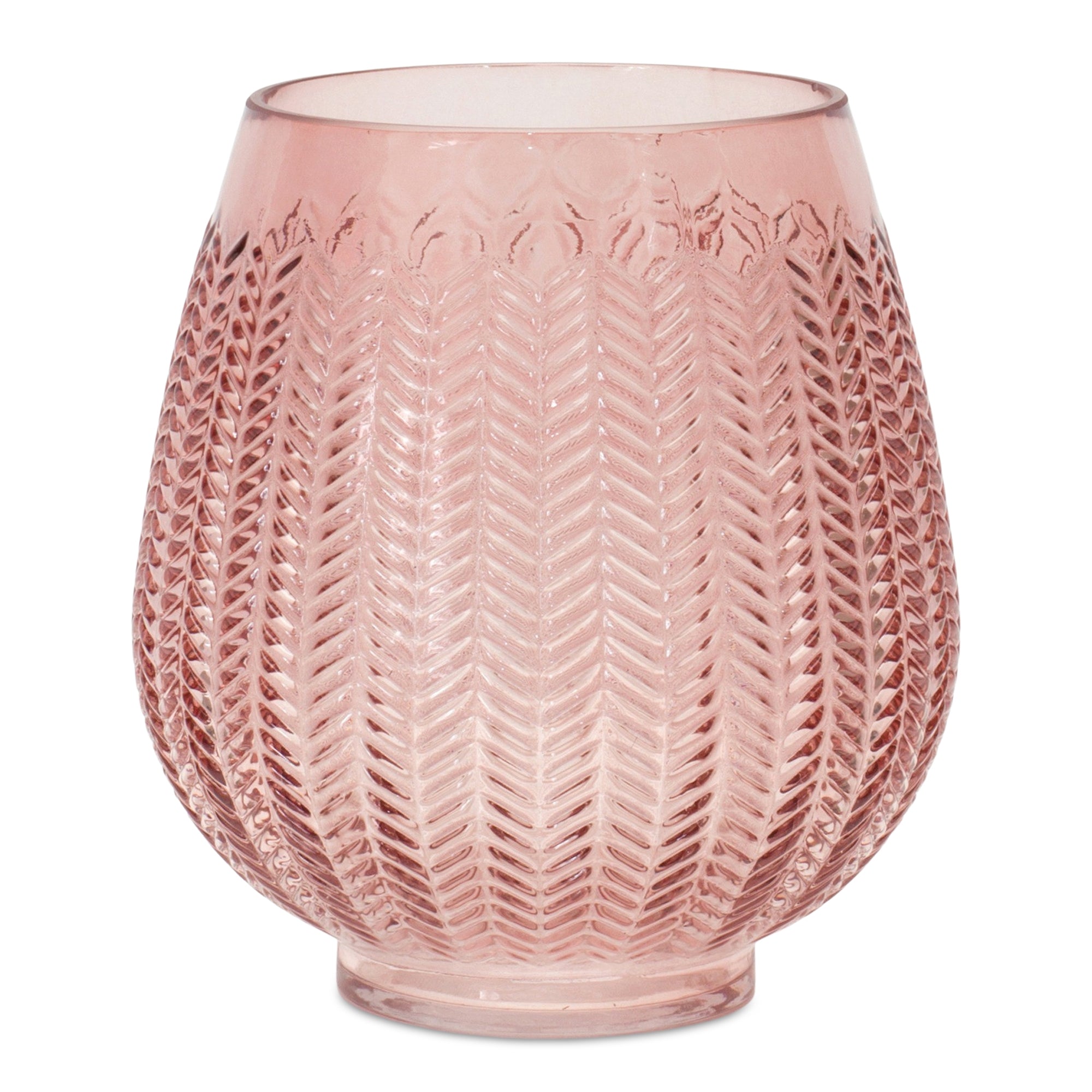 Pink Ribbed Glass Vase or Candle Holder 8"H