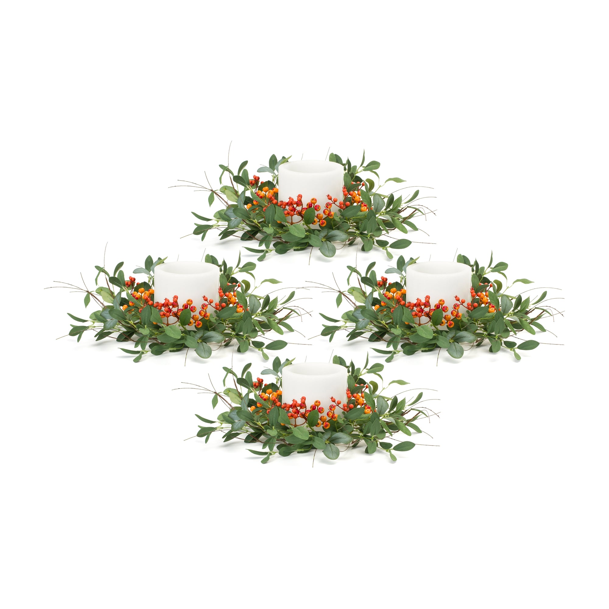 Foliage and Berry Twig Candle Ring (Set of 4)