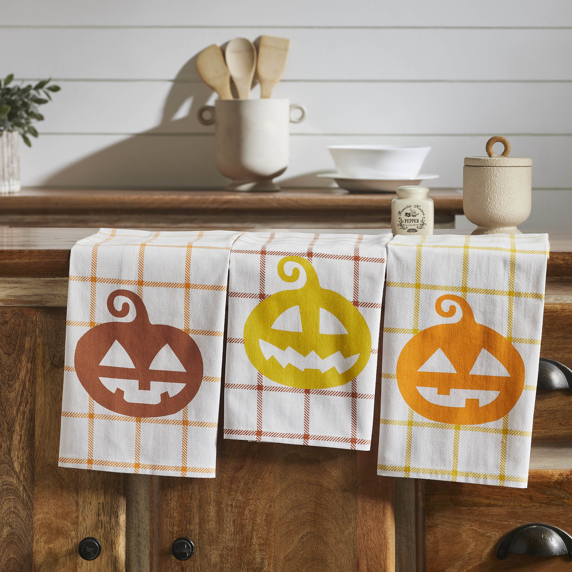 Farmhouse Halloween Kitchen Dish Towel Set of 3 Rustic Fall Country Decorative Hand Towels Absorbent Spooky Autumn Decor