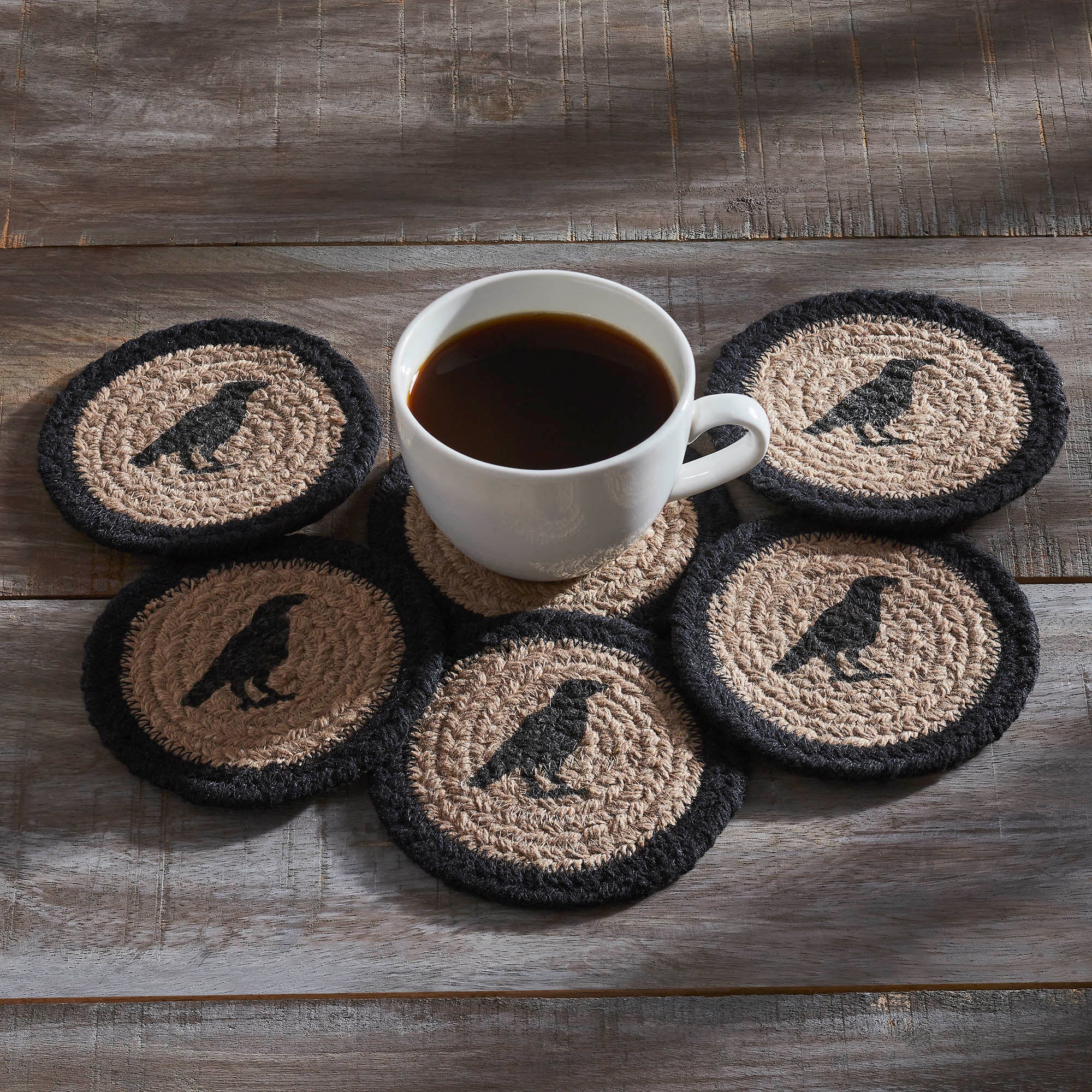 Raven Harvest Autumn Stenciled Drink Coasters Durable Tabletop Protectors, Set of 6 for Fall Decor
