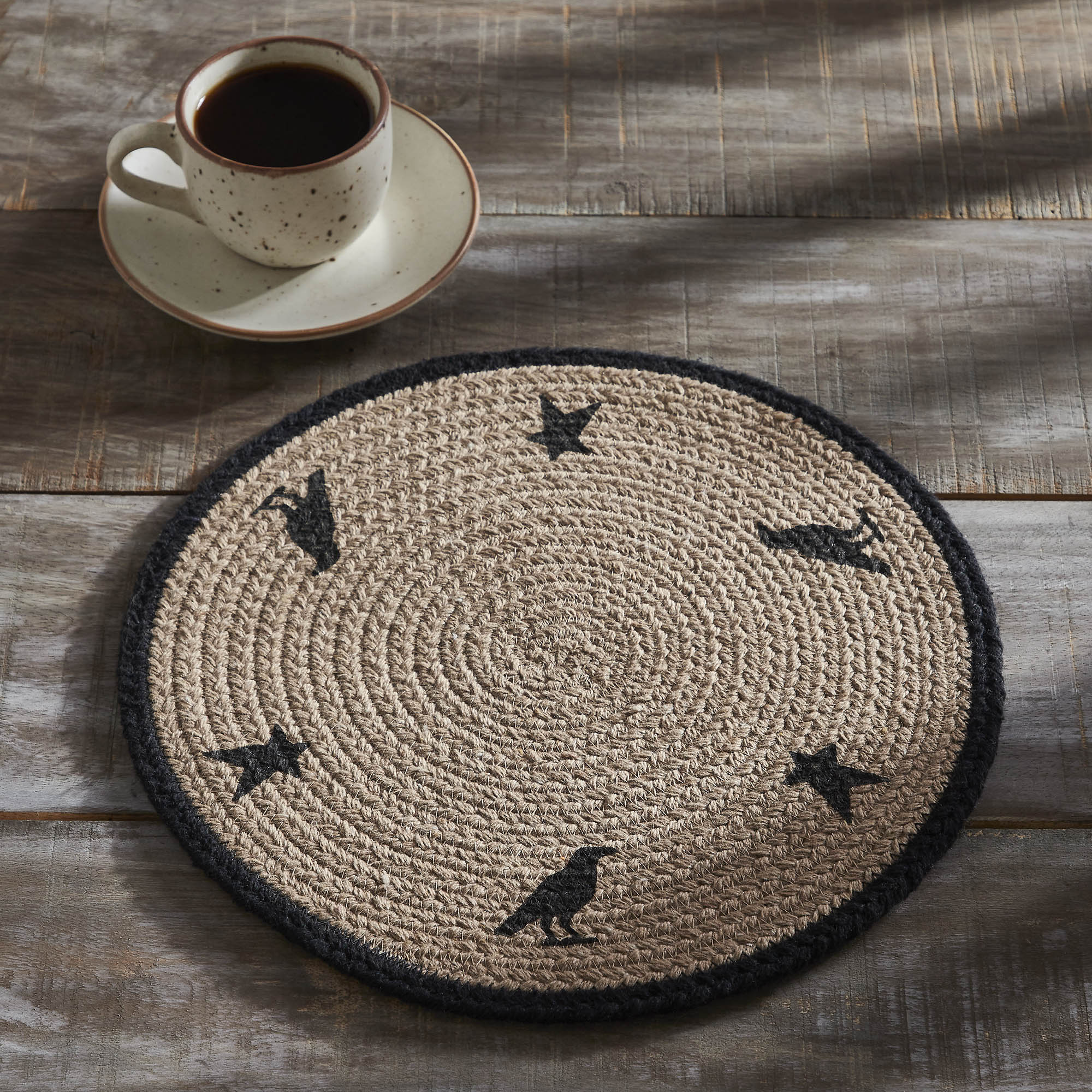 Raven Harvest Stencil 12 Inch Round Cotton Quilted Farmhouse Trivet Hot Pad for Rustic Fall Kitchen Decor