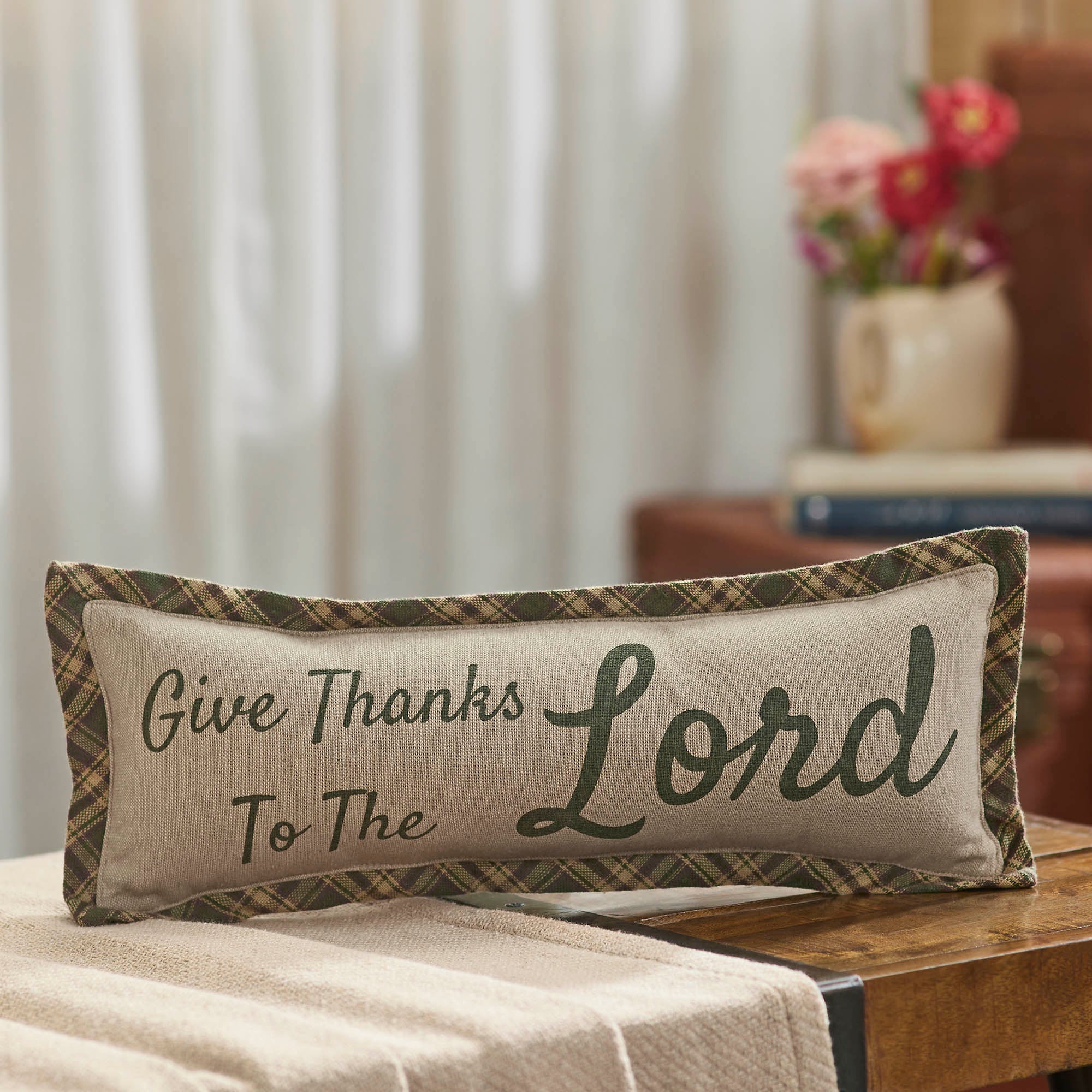 Harvest Blessings Give Thanks Lord Lumbar Throw Pillow, 5x15 Decorative Accent Cushion, Fall Farmhouse Christian Home Decor