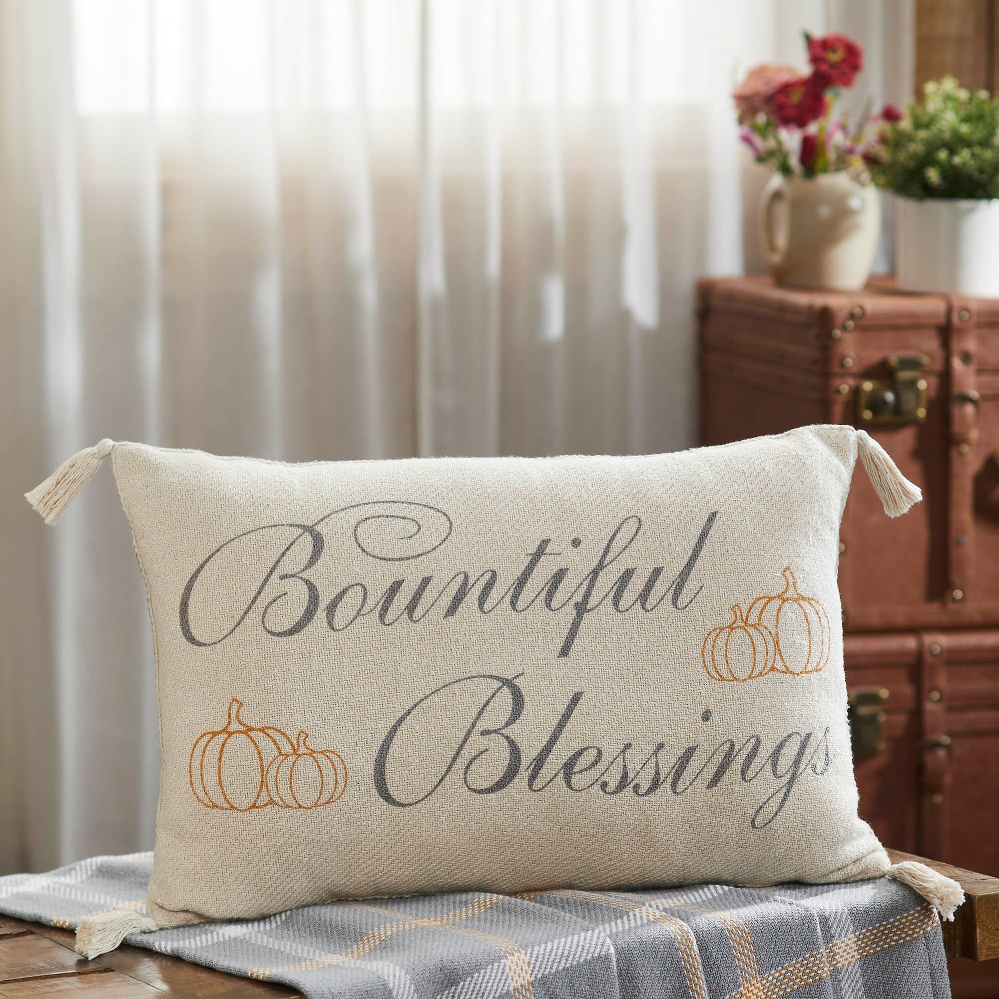Autumn Harvest Woven Decorative Throw Pillow Farmhouse Seasonal Home Decor Accent Cushion