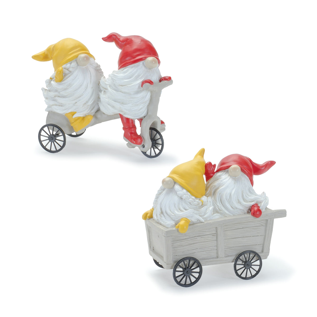 Gnome w/Scooter and Wheelbarrow (S/2) 5”H Resin