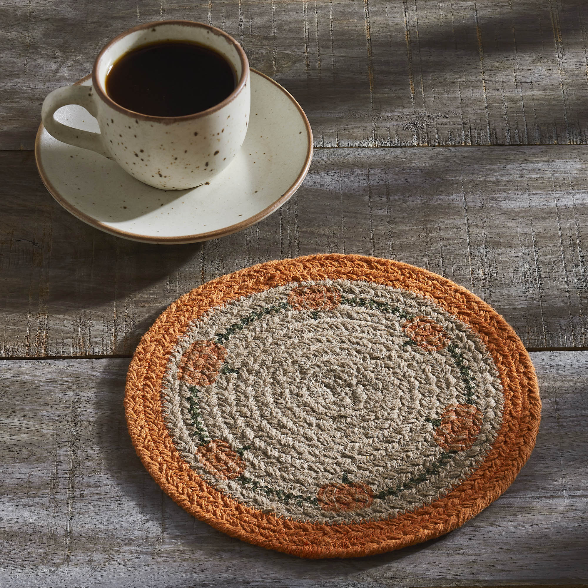Natural Farmhouse Stenciled Pumpkin Trivet, 8Inch Round, Fall Harvest Blessings Autumn Table Decor Hot Pad