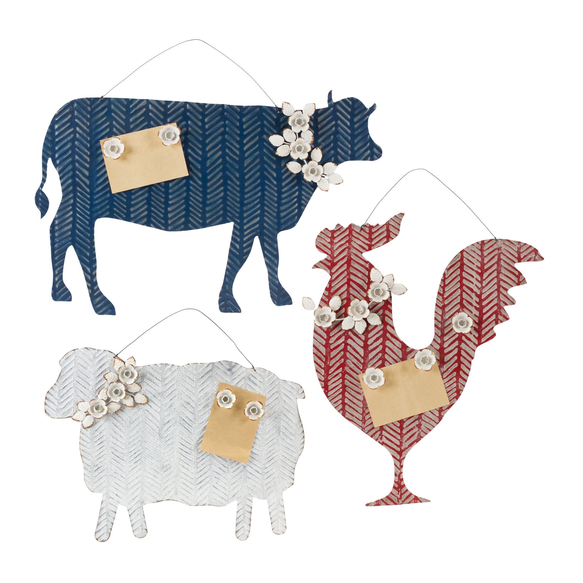 Farm Animal Memo Board (3 Asst) 22"L x 14.5"H, 17.75"L x 15.5"H, 15.25"L x 18.25"H Metal