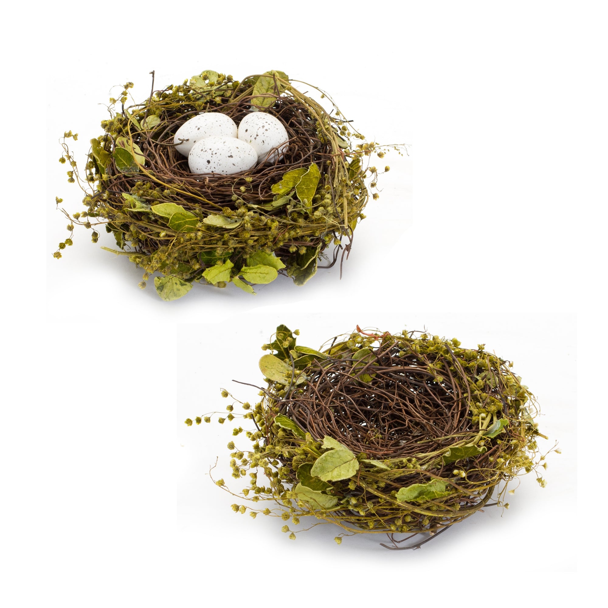 Nest and Nest with Eggs (2 Asst) 7"D x 3.5"H Natural/Foam