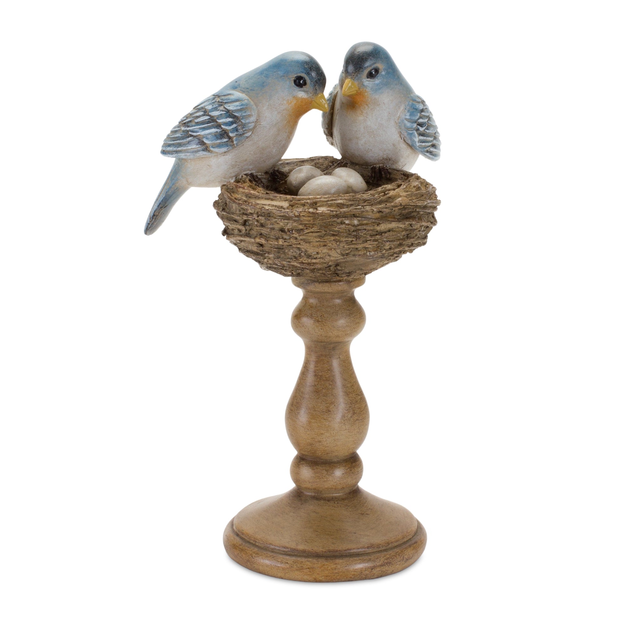 Birds with Nest on Pedestal 8.5”H Resin