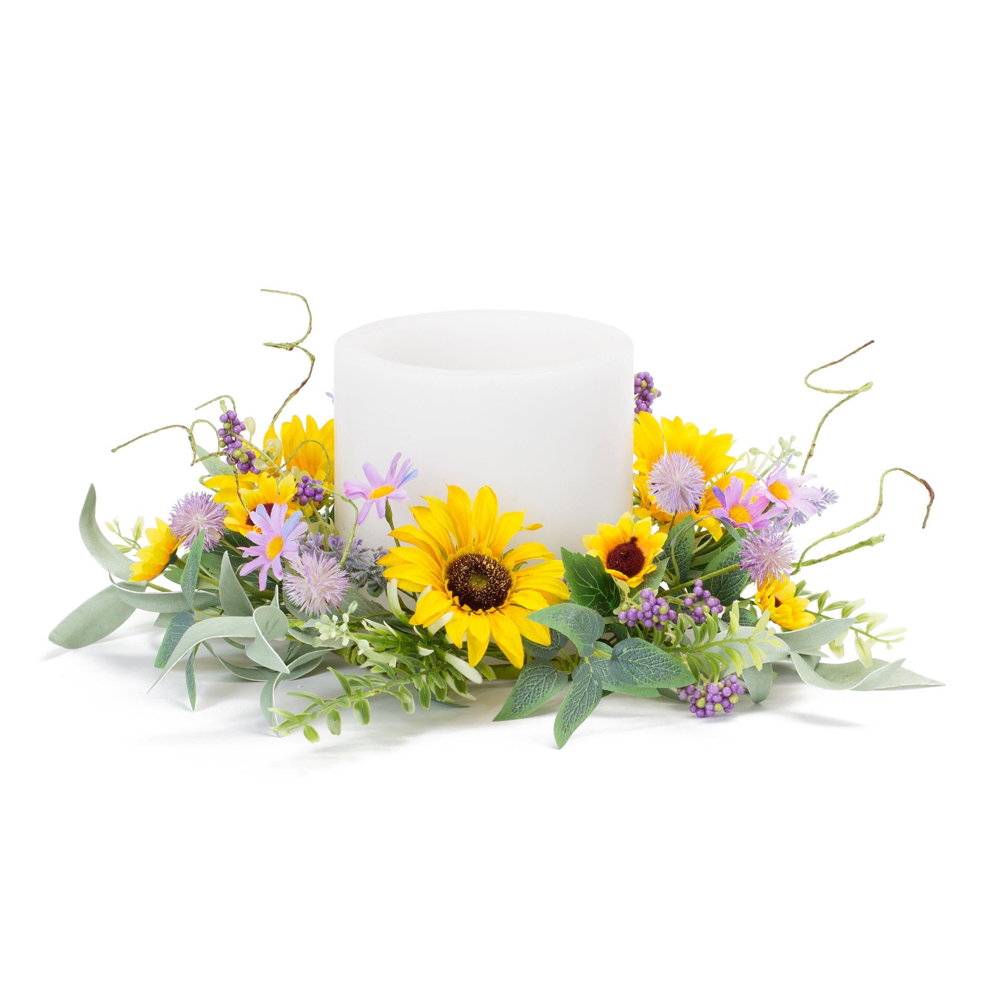 Mixed Sunflower Candle Ring 15"D Polyester (Fits a 6" Candle)