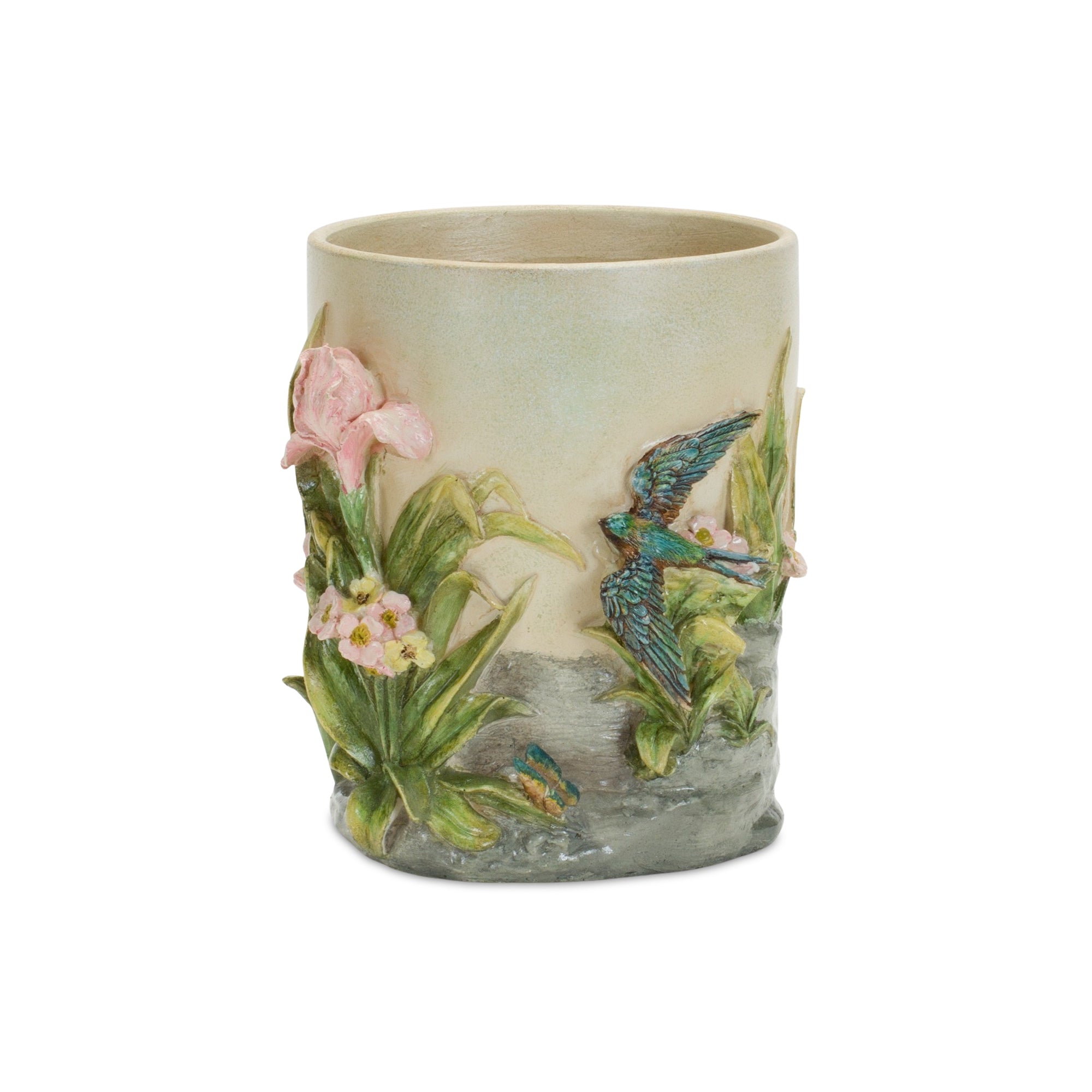 Decorative Stone Bird and Floral Planter 6.25"D