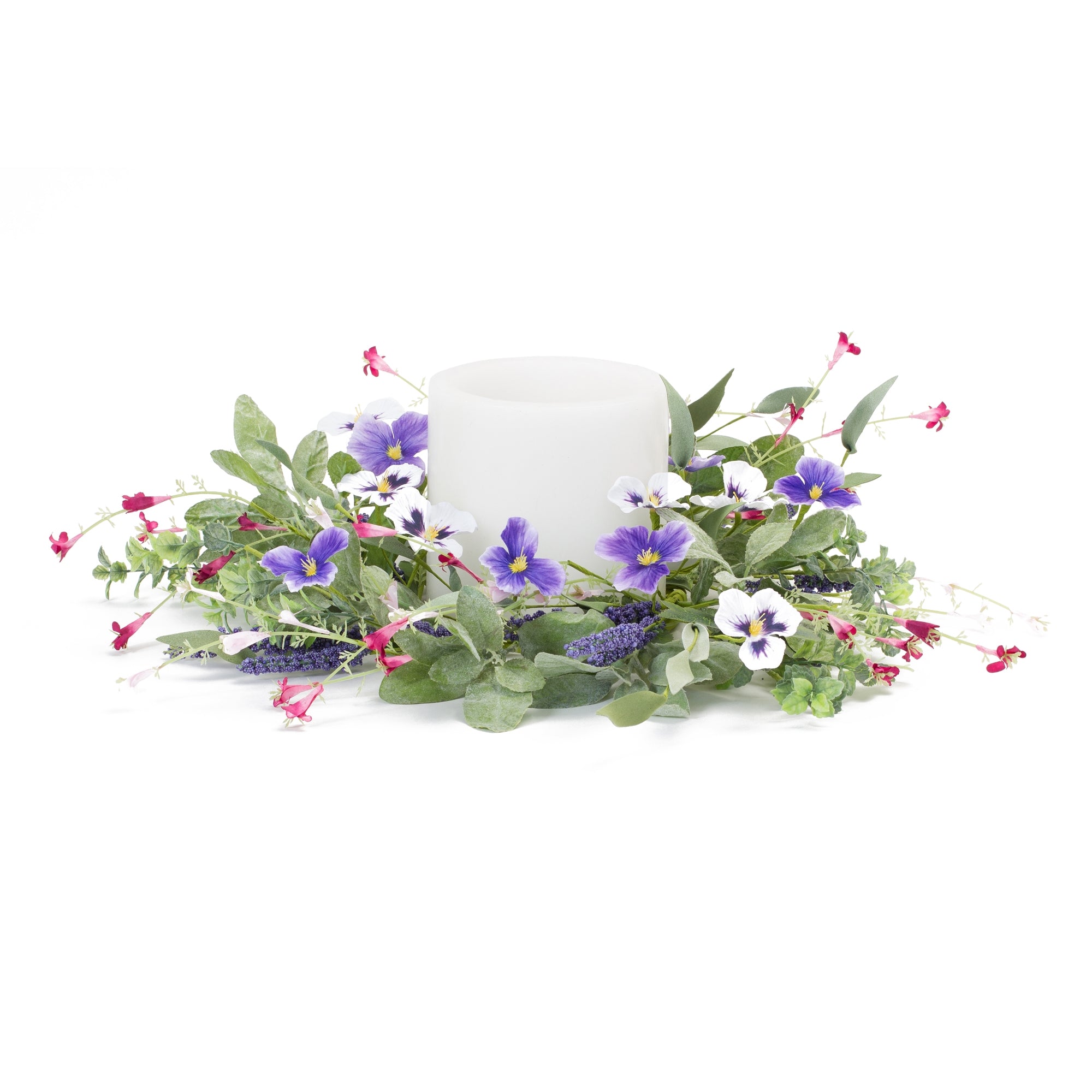 Mixed Pansy Candle Ring 20"D Polyester (Fits a 6" Candle)