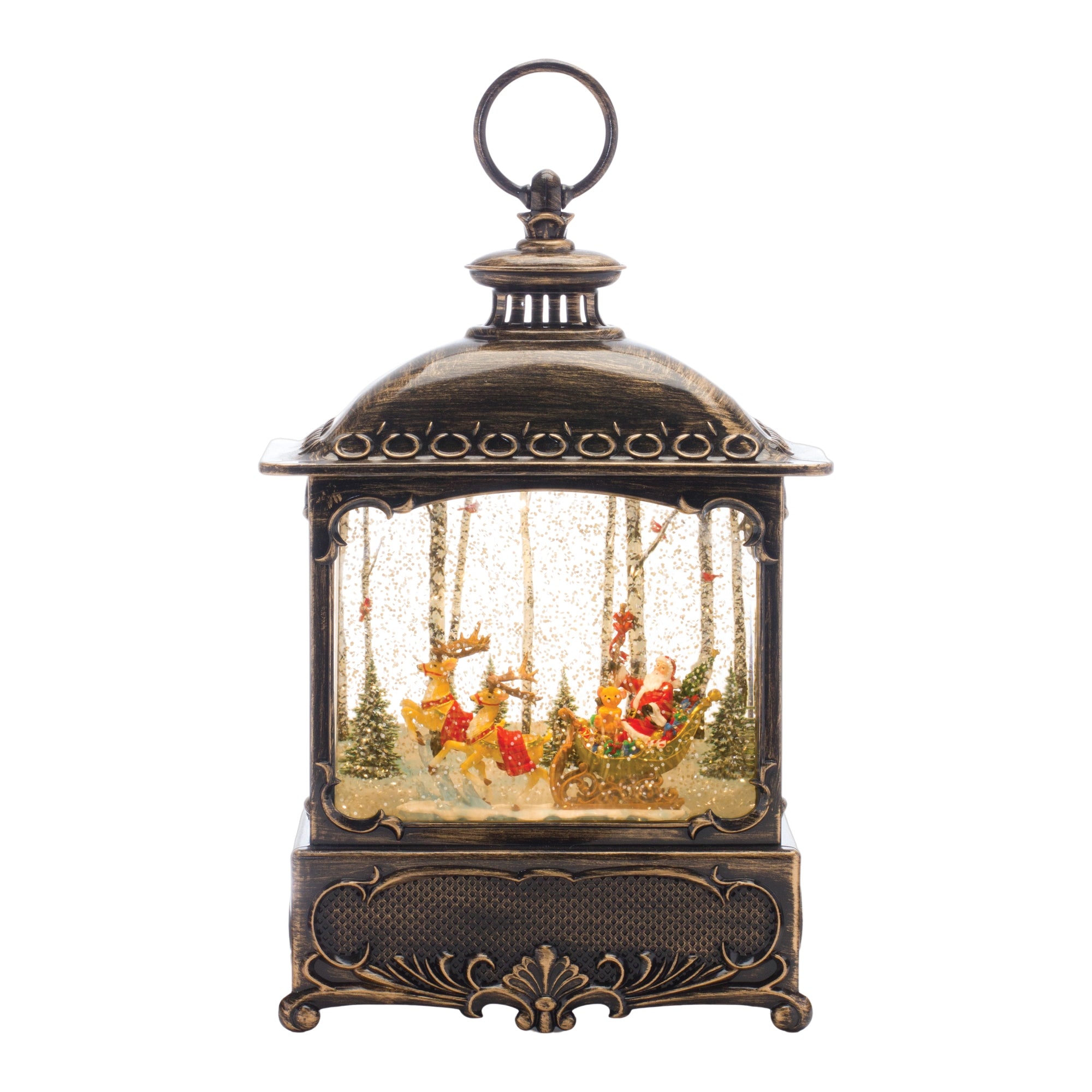 Snow Globe Santa & Sleigh 12.25”H  6 Hr Timer 3AA Batteries Not Included or USB Cord Included