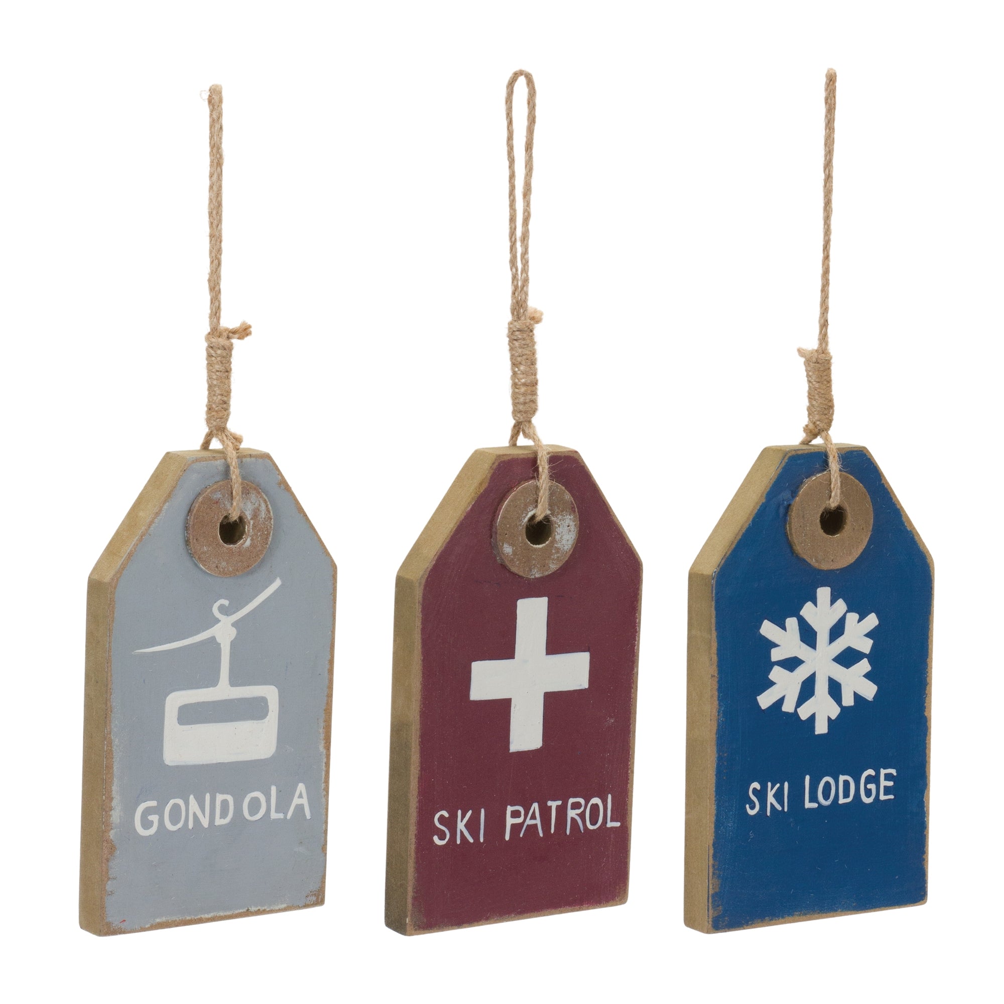 Ski Tag Ornament (3 Asst) 11”H Wood