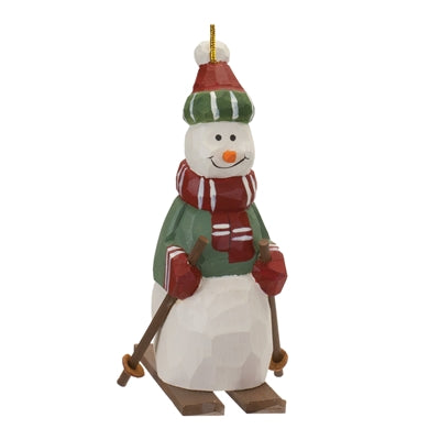 Snowman on Skis Ornament 9.75”H Wood