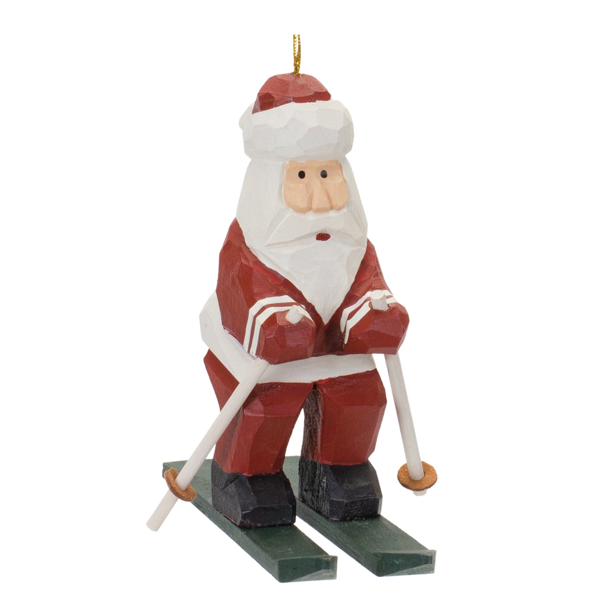 Santa on Skis Ornament 5.25”H Wood