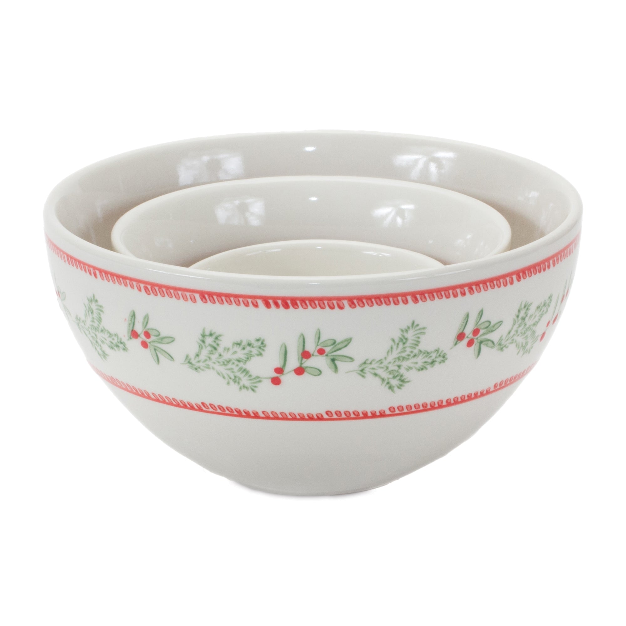 Christmas Bowl (Set of 3) 3.5"D x 2"H, 5"D x 2.75"H, 6.75"D x 3.75"H Stoneware (Dishwasher and Micro