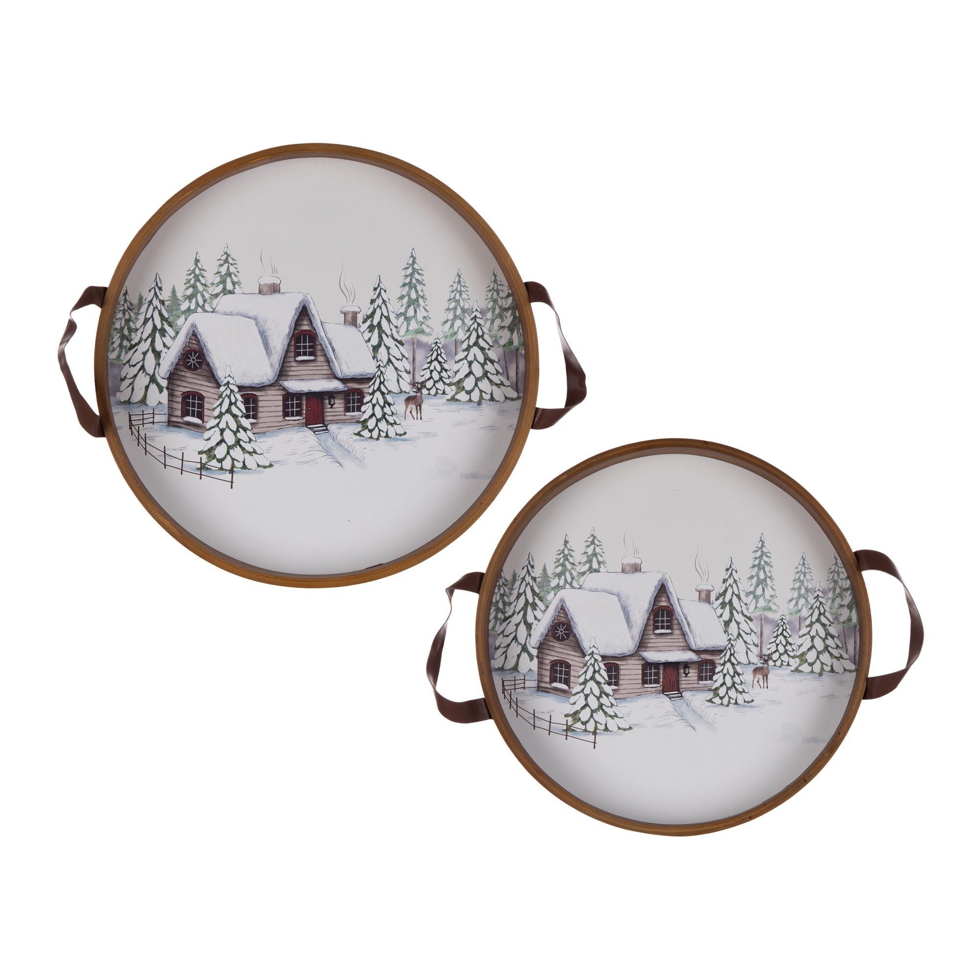 Winter Scene Tray (Set of 2) 14"D, 15.75"D Wood/Wood