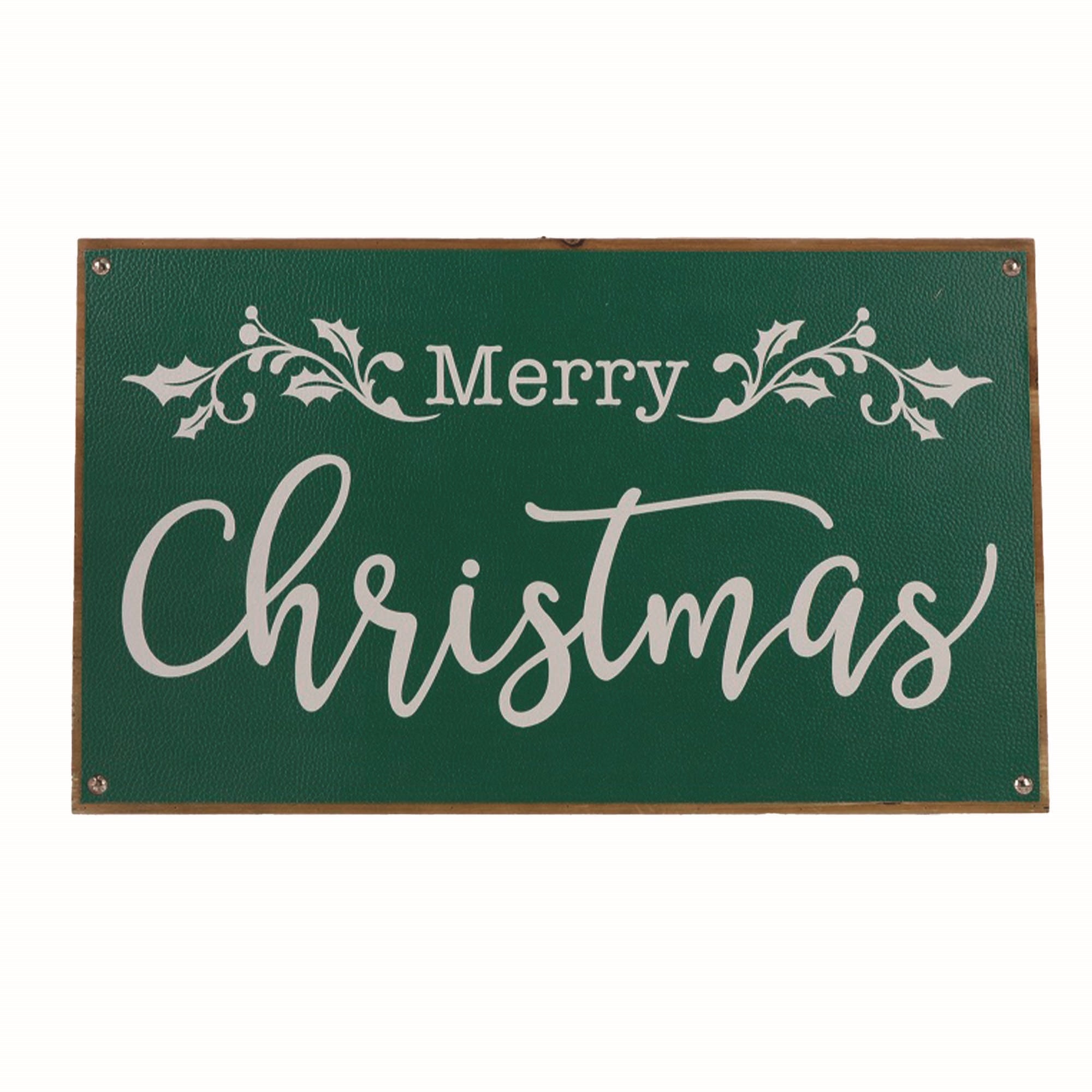 Merry Christmas Sign 20"L x 14"H Wood/Faux Leather