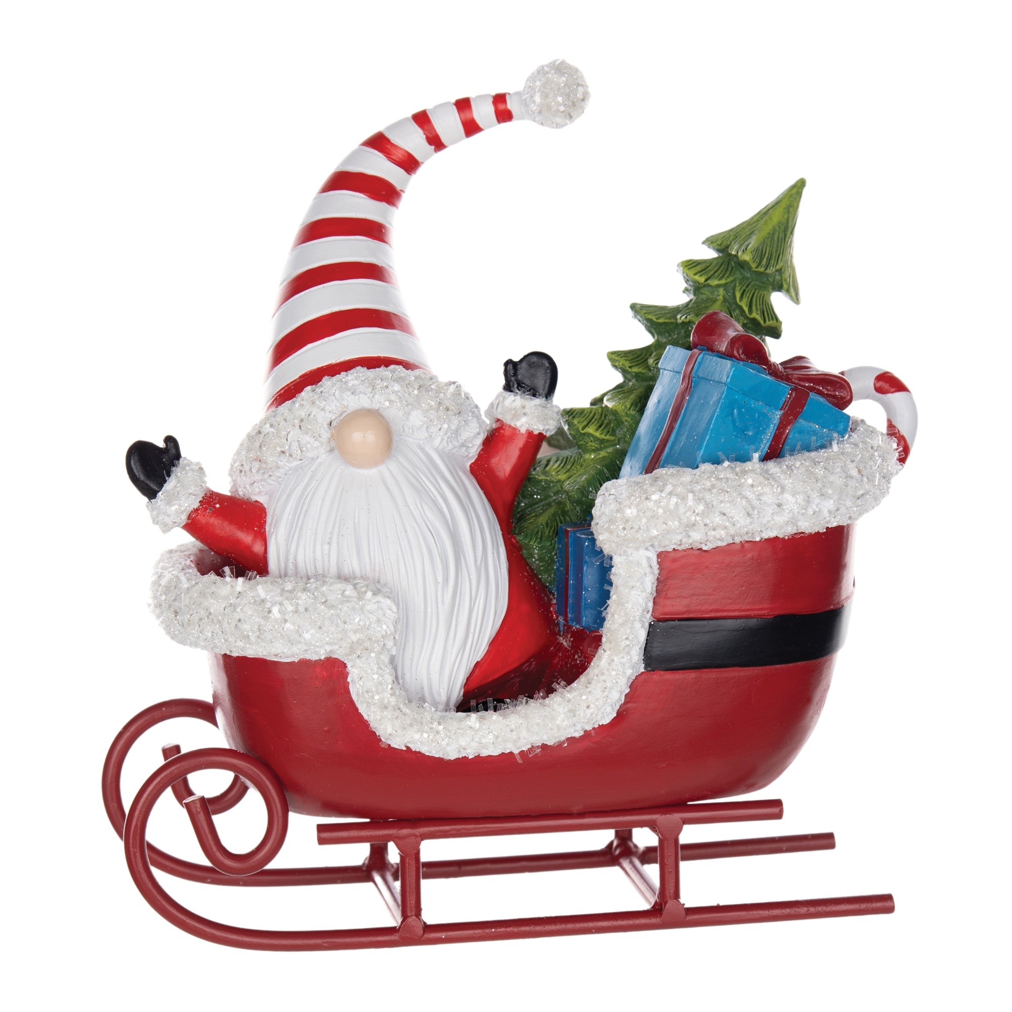 Gnome in Sleigh 7.75"L x 8"H Resin/Metal
