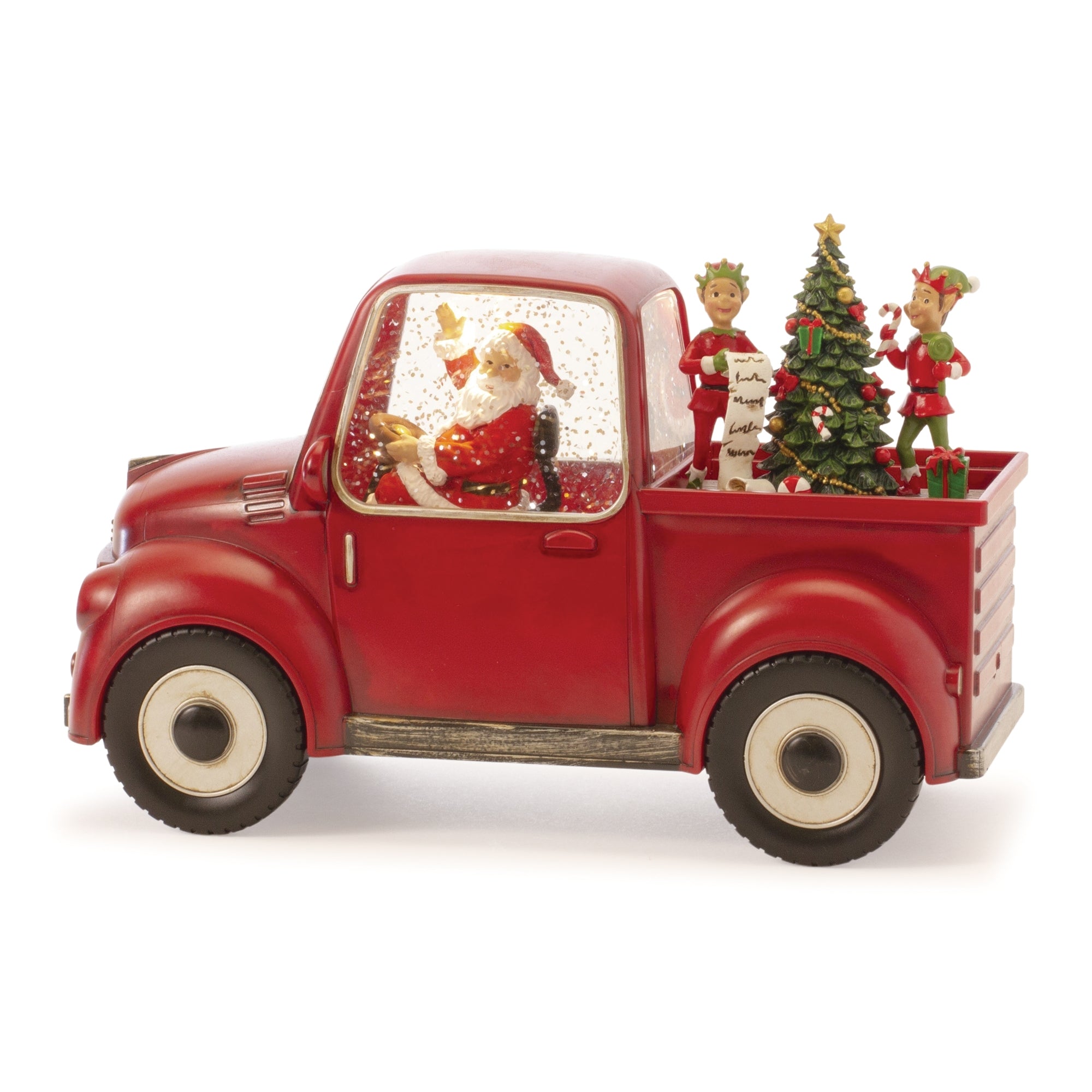 Snow Globe Santa and Elves in Truck 8.5"L x 6"H  6 Hr Timer 3AA Batteries Not Included or USB