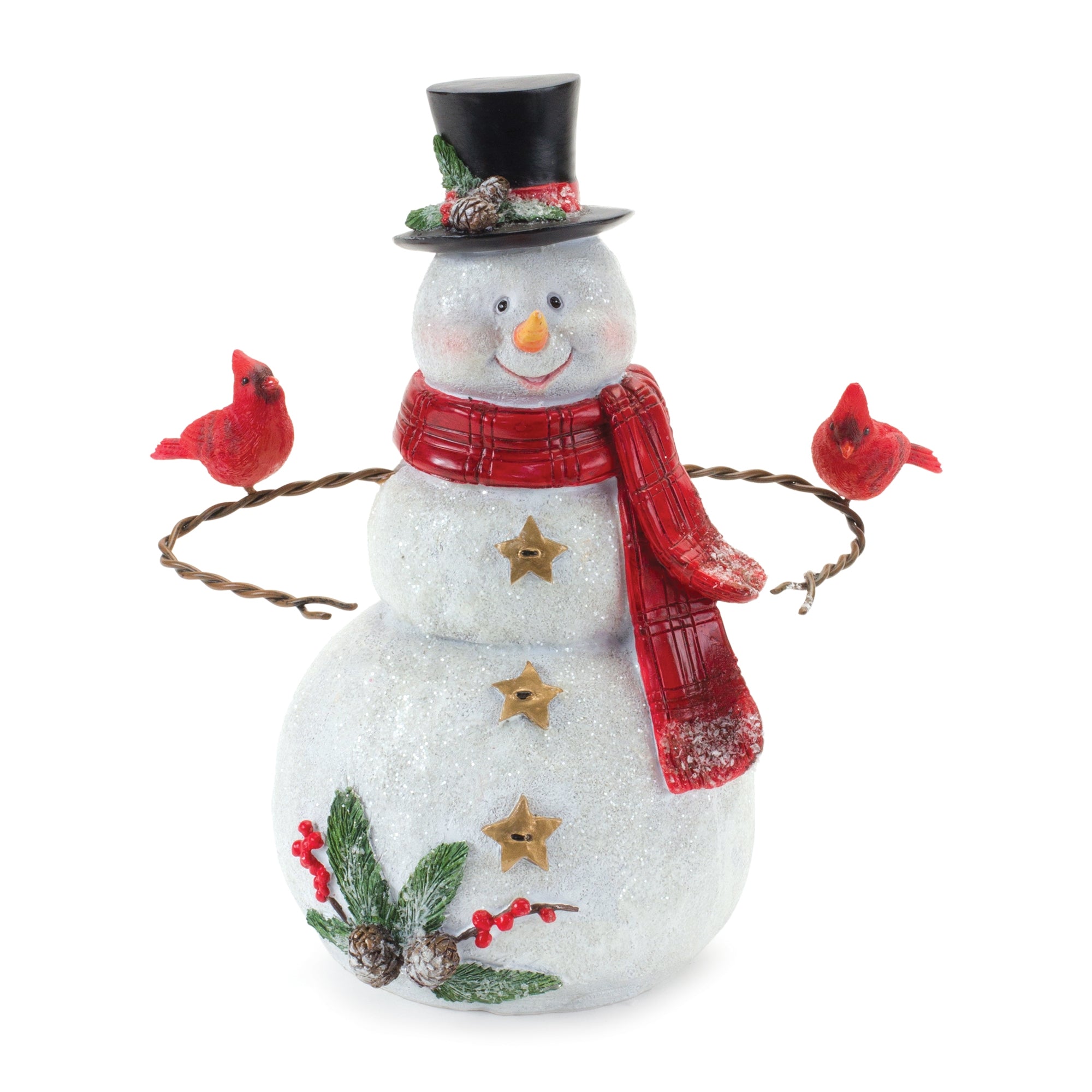 Snowman w/Cardinals 9”H Resin