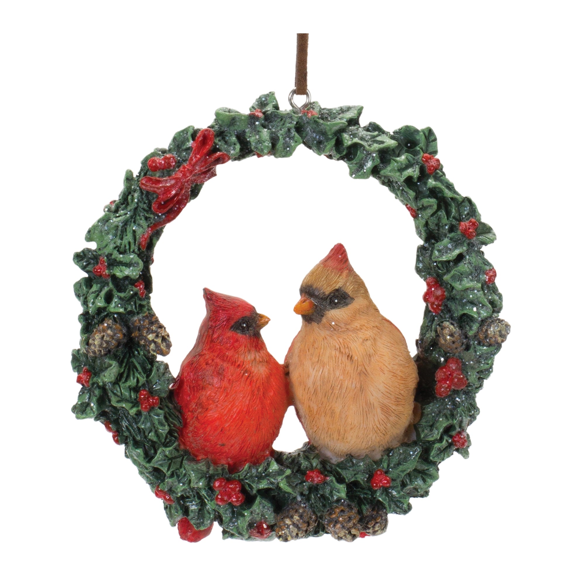 Cardinal Wreath Ornament 4.5”H Resin
