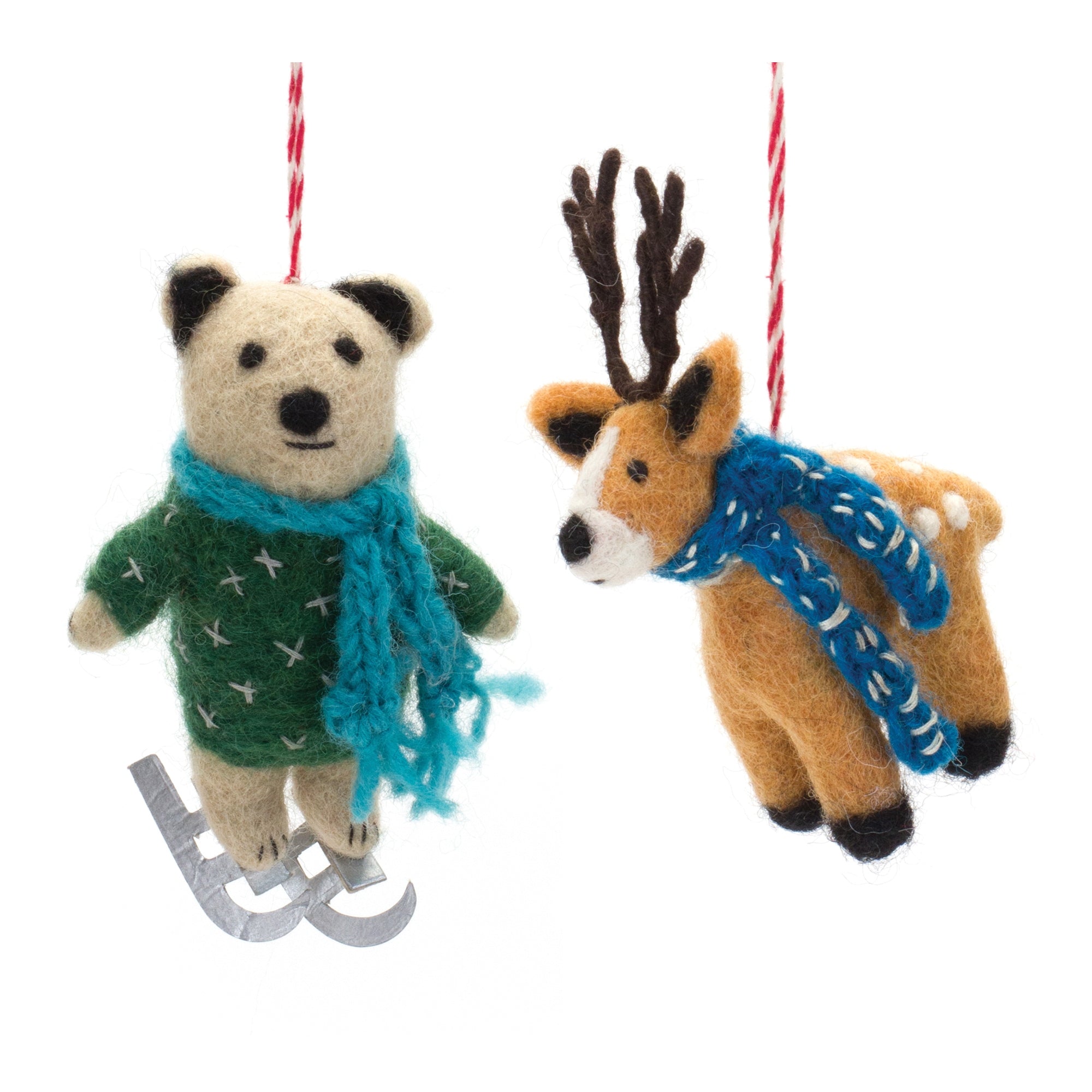 Deer and Bear Ornament (2 Asst) 5”H Wool