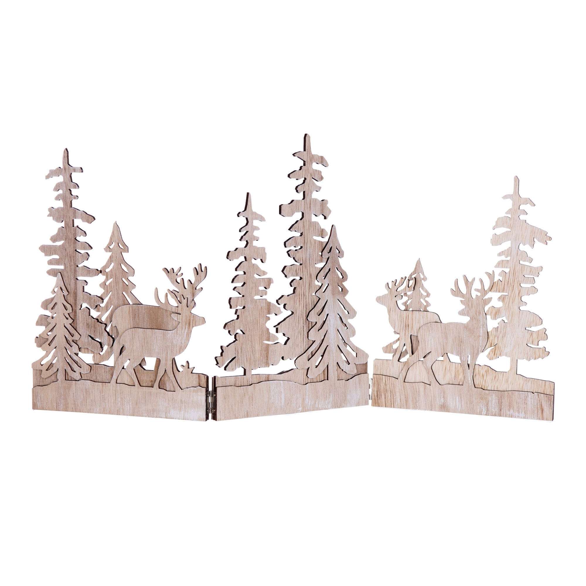 Tree and Deer Scene Trifold 23.75"L x 12"H Wood