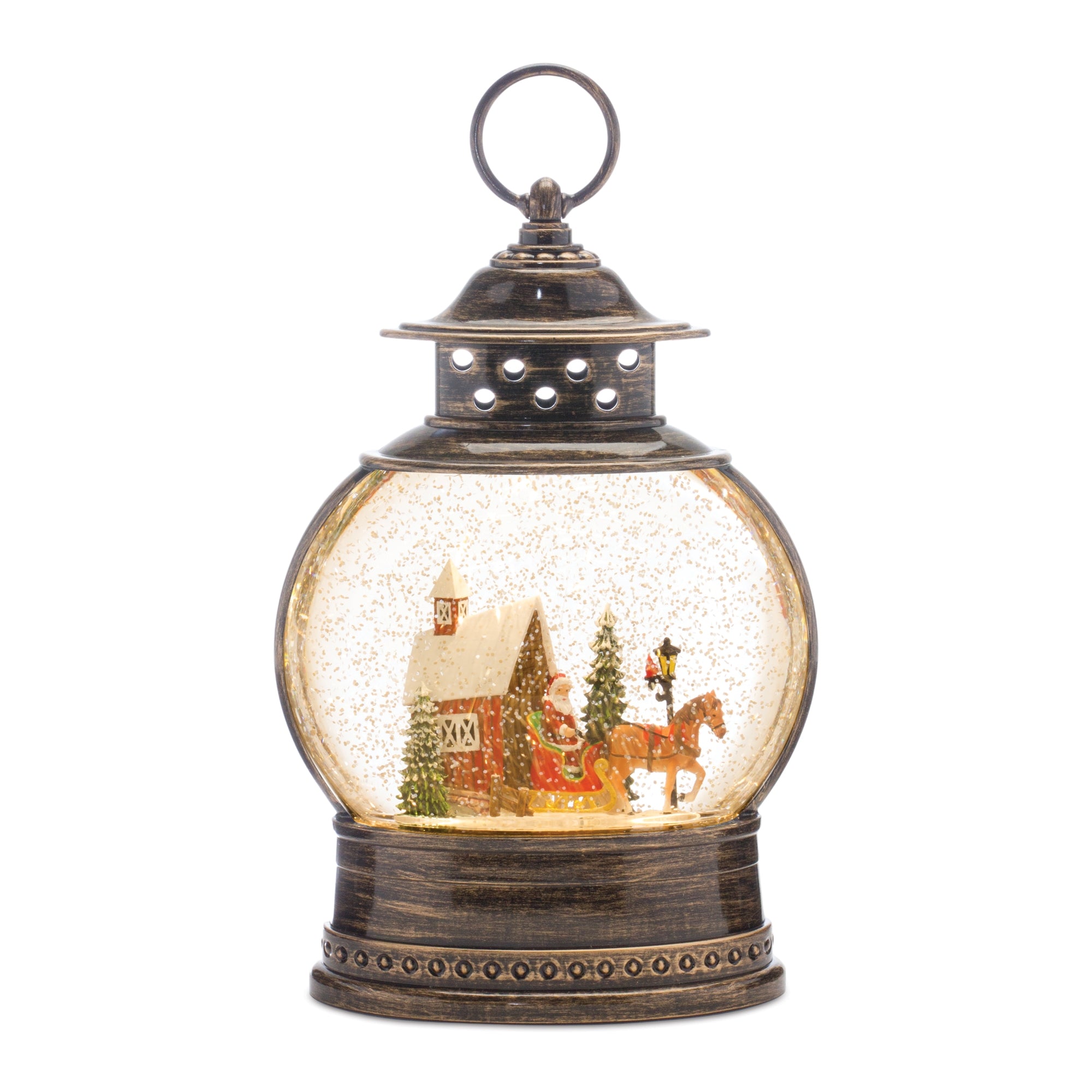 Snow Globe Covered Bridge and Sleigh 11.5”H  6 Hr Timer 3AA Batteries Not Included or USB Cor