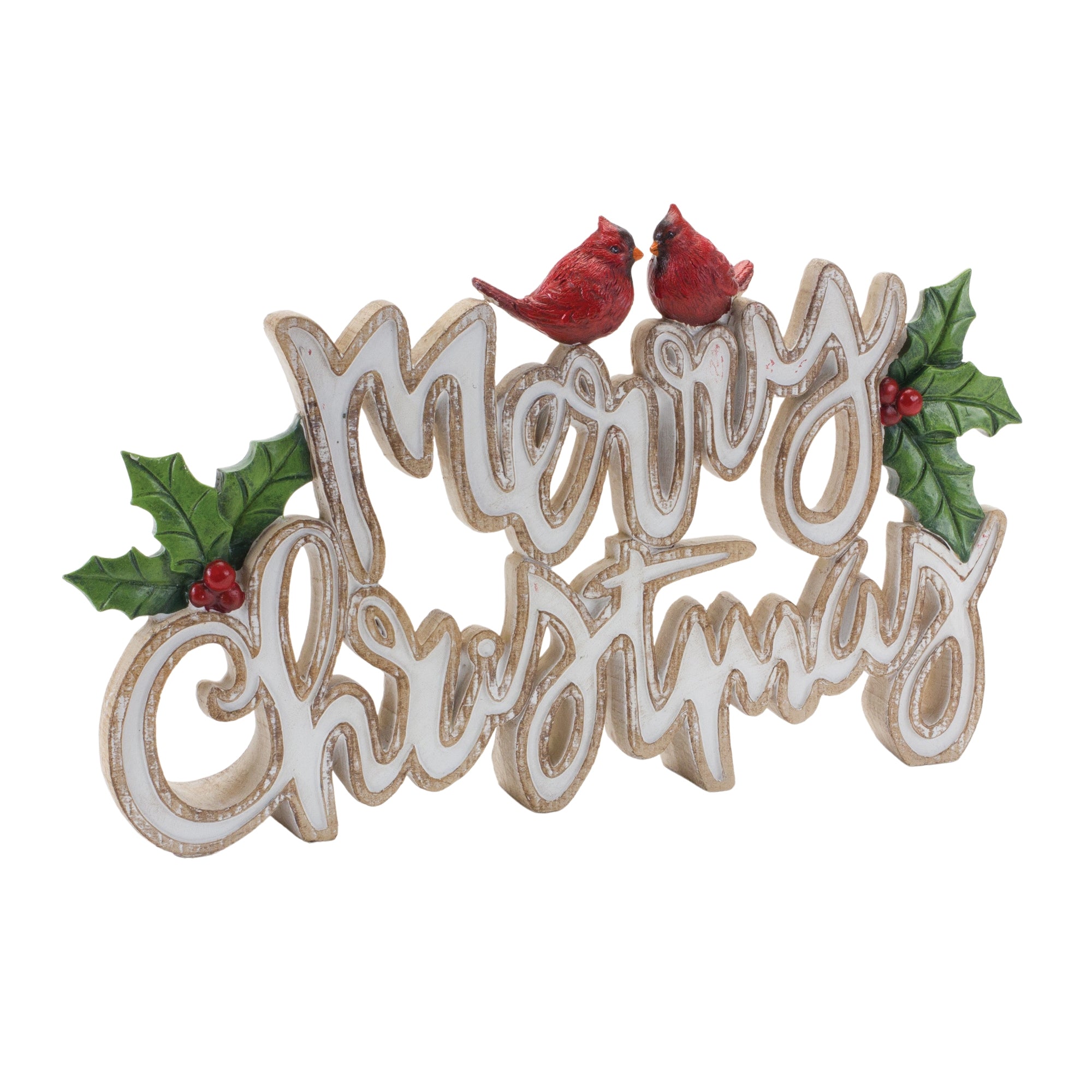 Merry Christmas w/Cardinals Sign 12"L x 7.25"H Resin