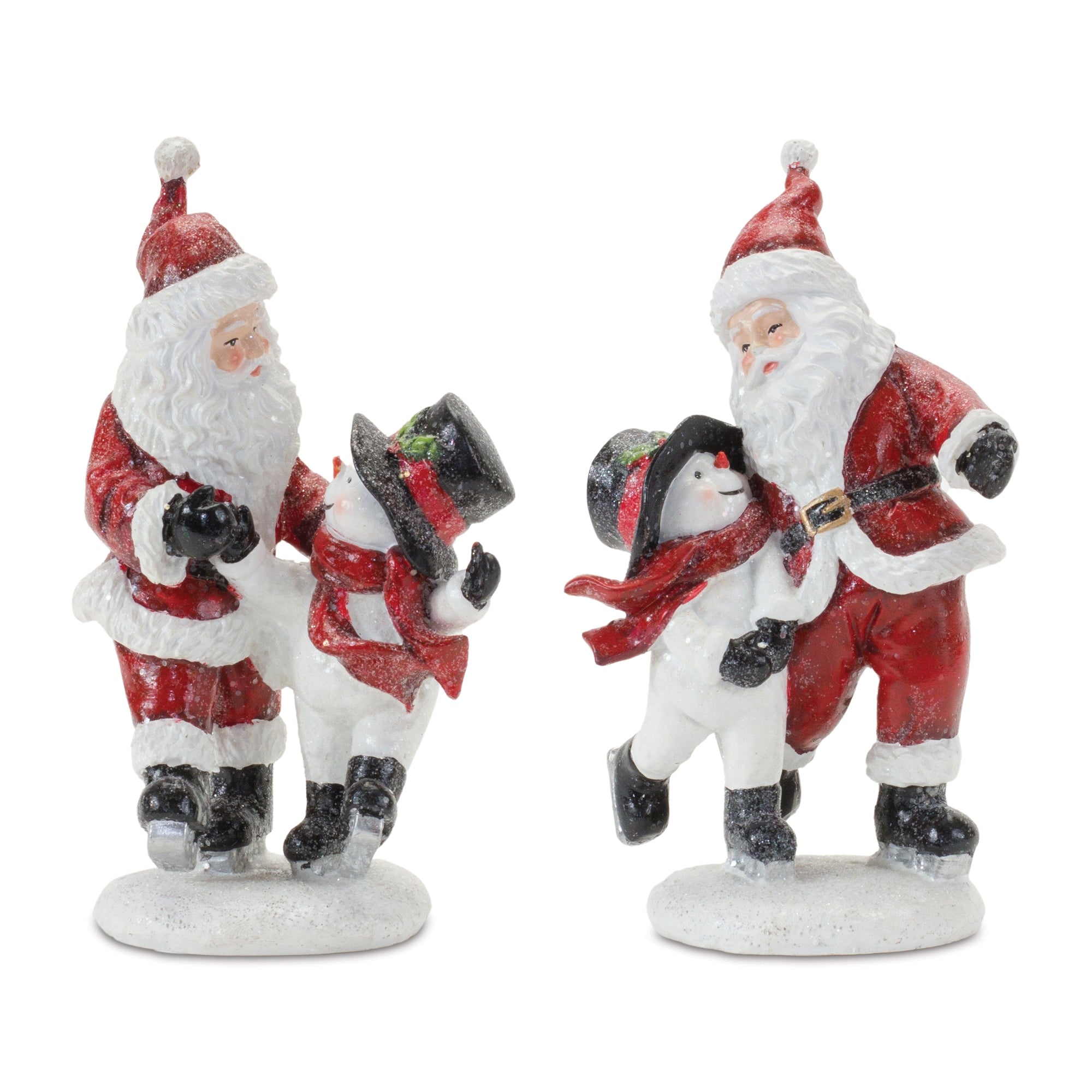 Santa and Snowman Skating (2 Asst) 6.25”H Resin