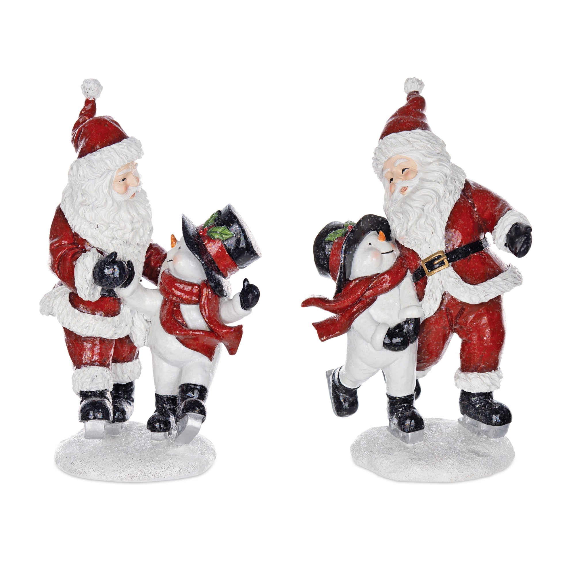 Santa and Snowman Skating (2 Asst) 11”H Resin