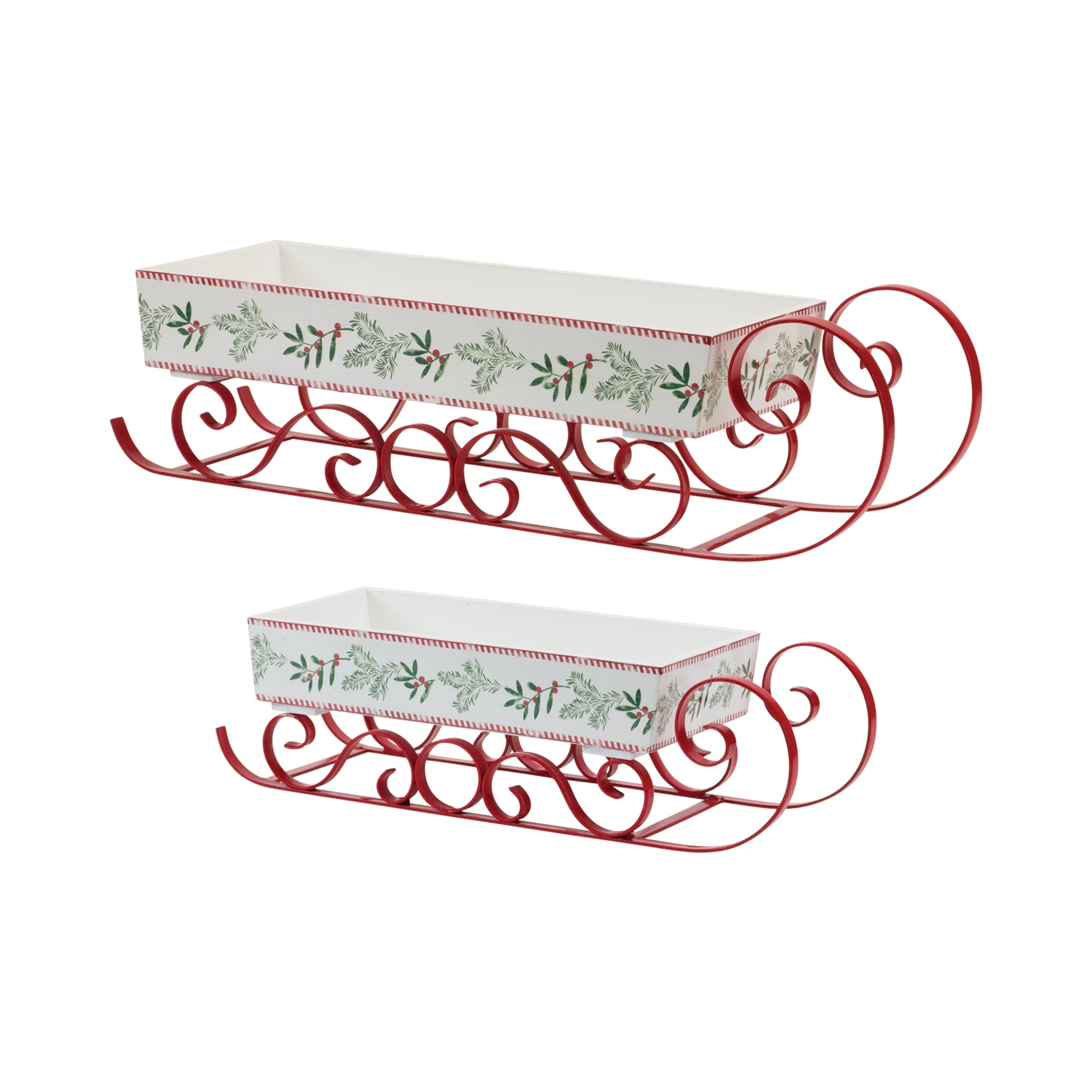 Sleigh (Set of 2) 17.75"L x 5"H, 24.5"L x 6.75"H Wood/Iron