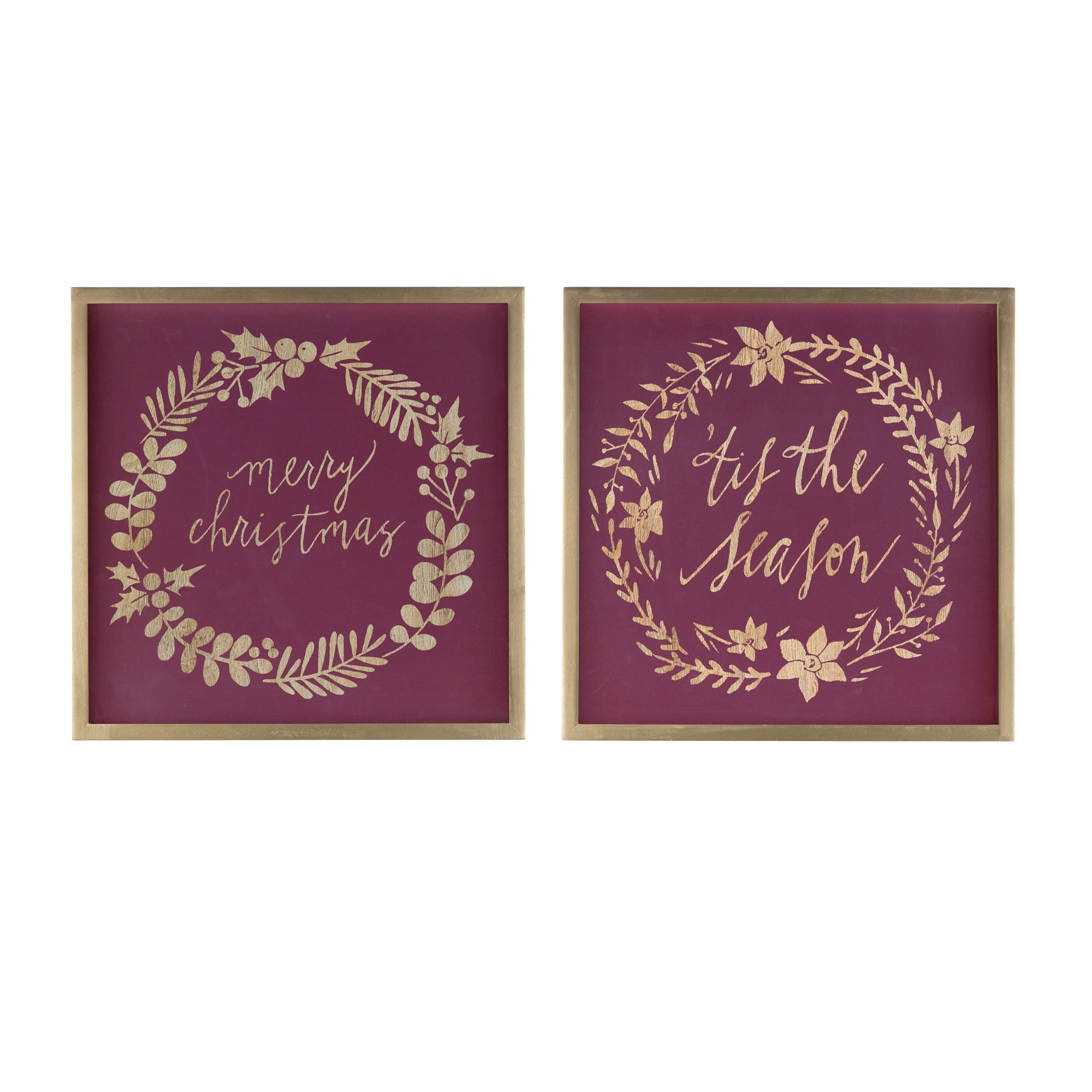 Merry Christmas and Tis The Season Frame (2 Asst) 15.75”SQ Wood/Paper